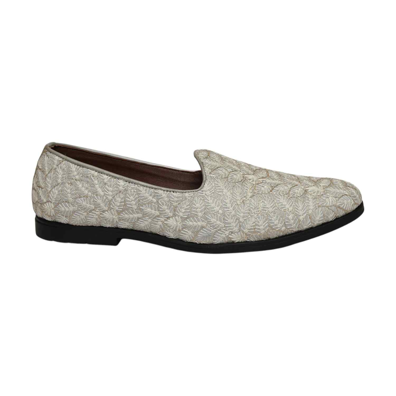 Men Grey Embroidered Ethnic Joothis Slip On