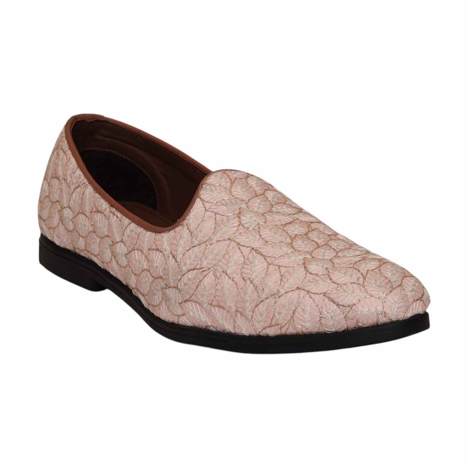 Men Peach Embroidered Ethnic Joothis Slip On
