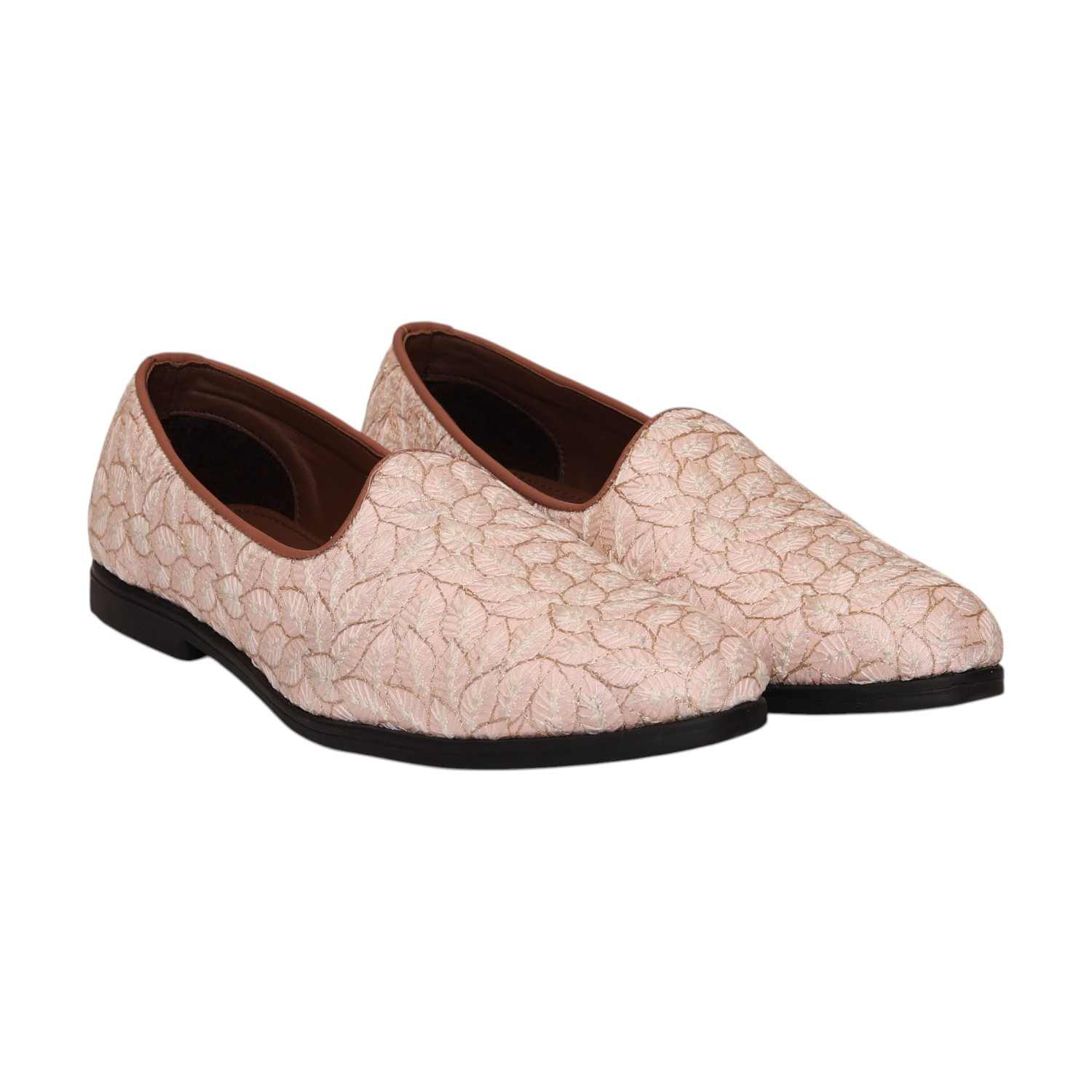 Men Peach Embroidered Ethnic Joothis Slip On