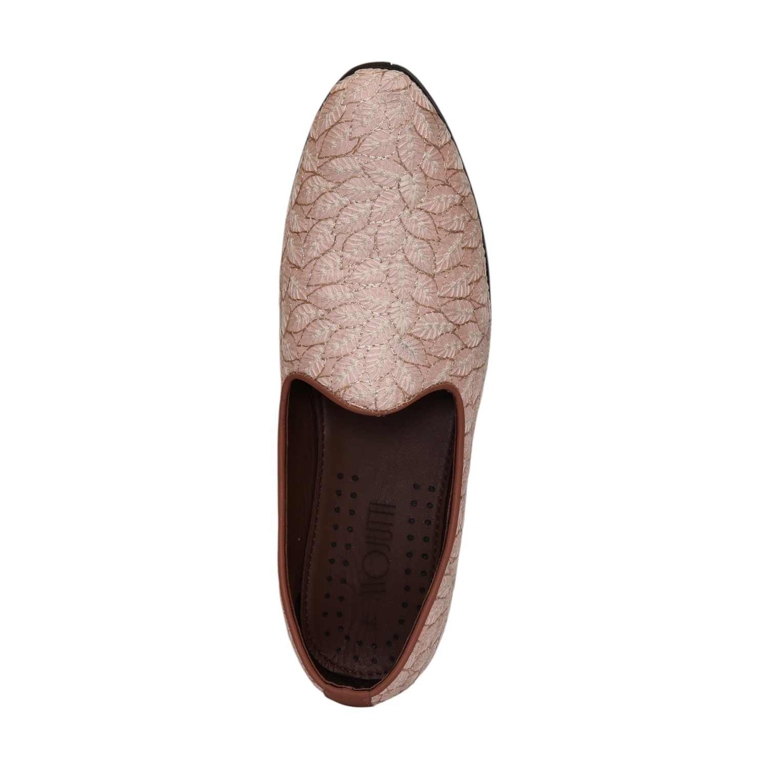 Men Peach Embroidered Ethnic Joothis Slip On