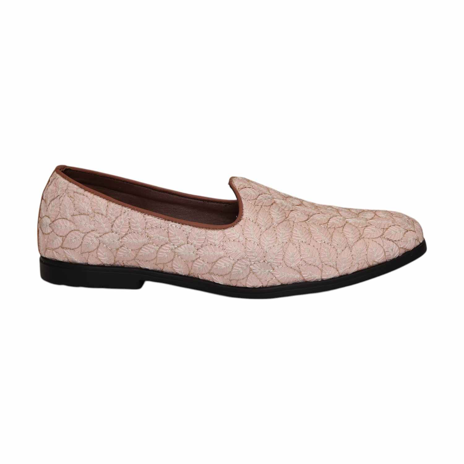 Men Peach Embroidered Ethnic Joothis Slip On