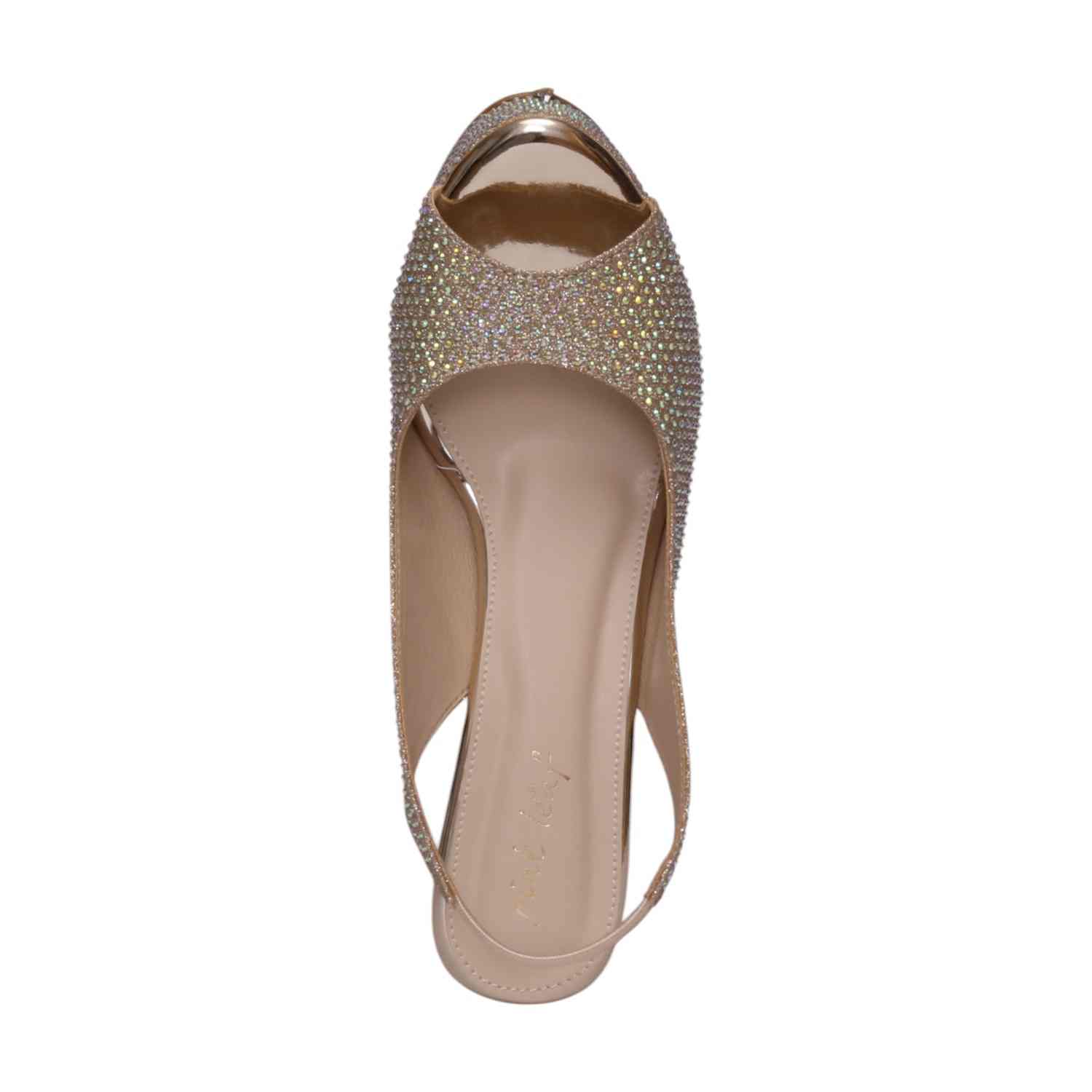 Women Gold Rhinestone Slingback Platform Heels