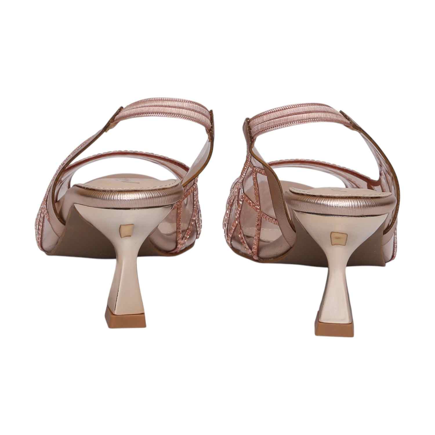 Women Sultan Rose Gold Net Design Slingback Heel Sandals