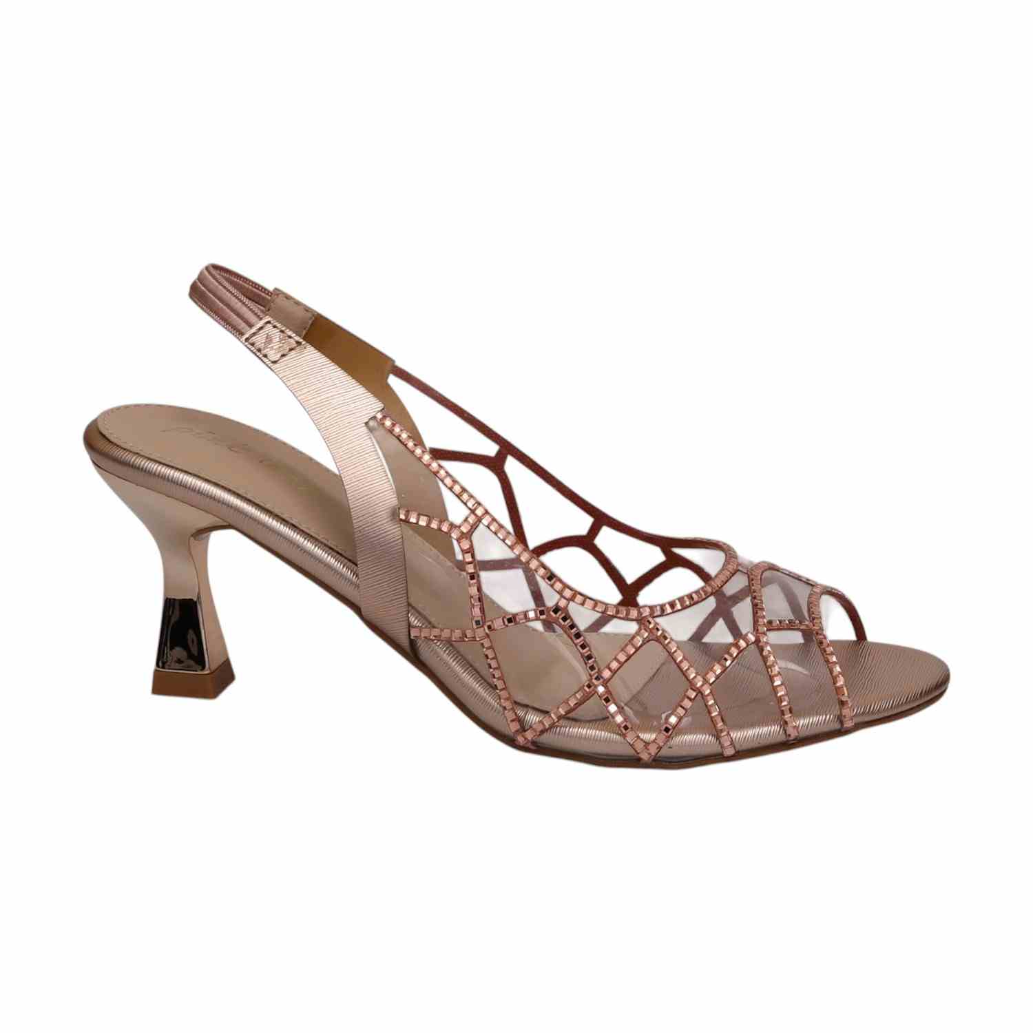 Women Sultan Rose Gold Net Design Slingback Heel Sandals