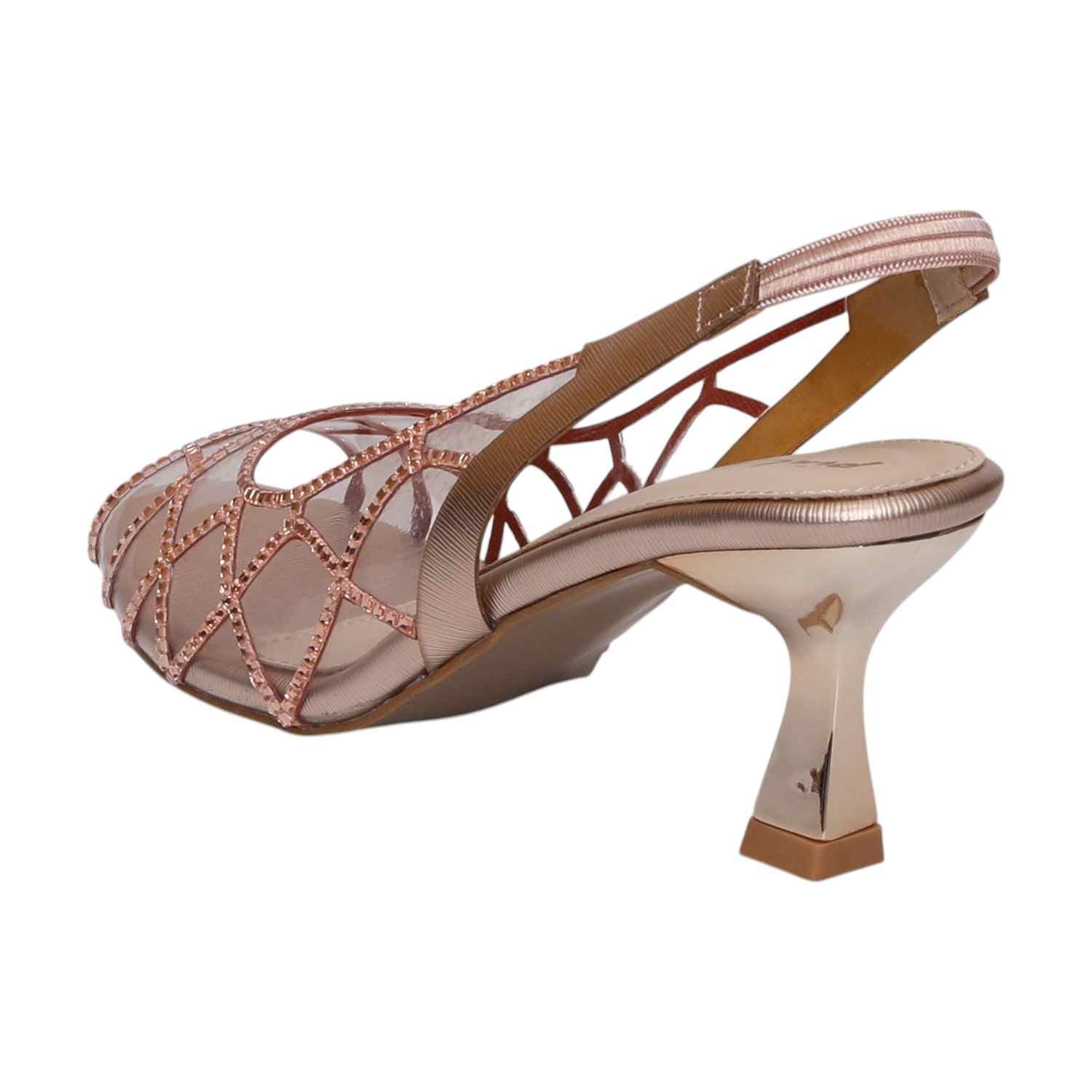 Women Sultan Rose Gold Net Design Slingback Heel Sandals