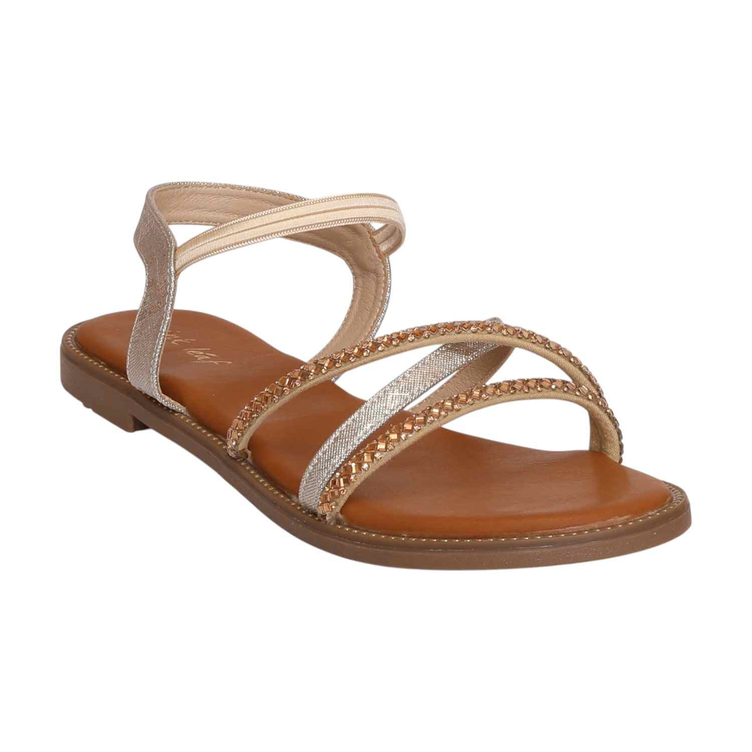 Women Gold Classic Embellished Strap Flats