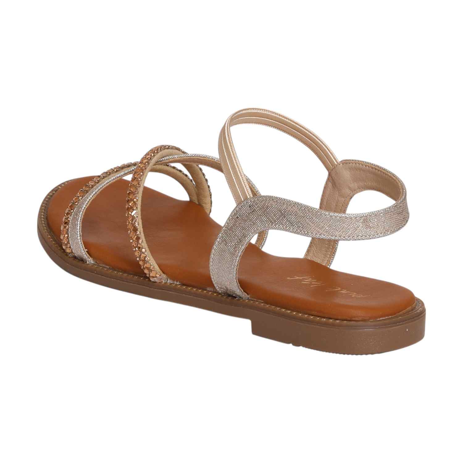 Women Gold Classic Embellished Strap Flats