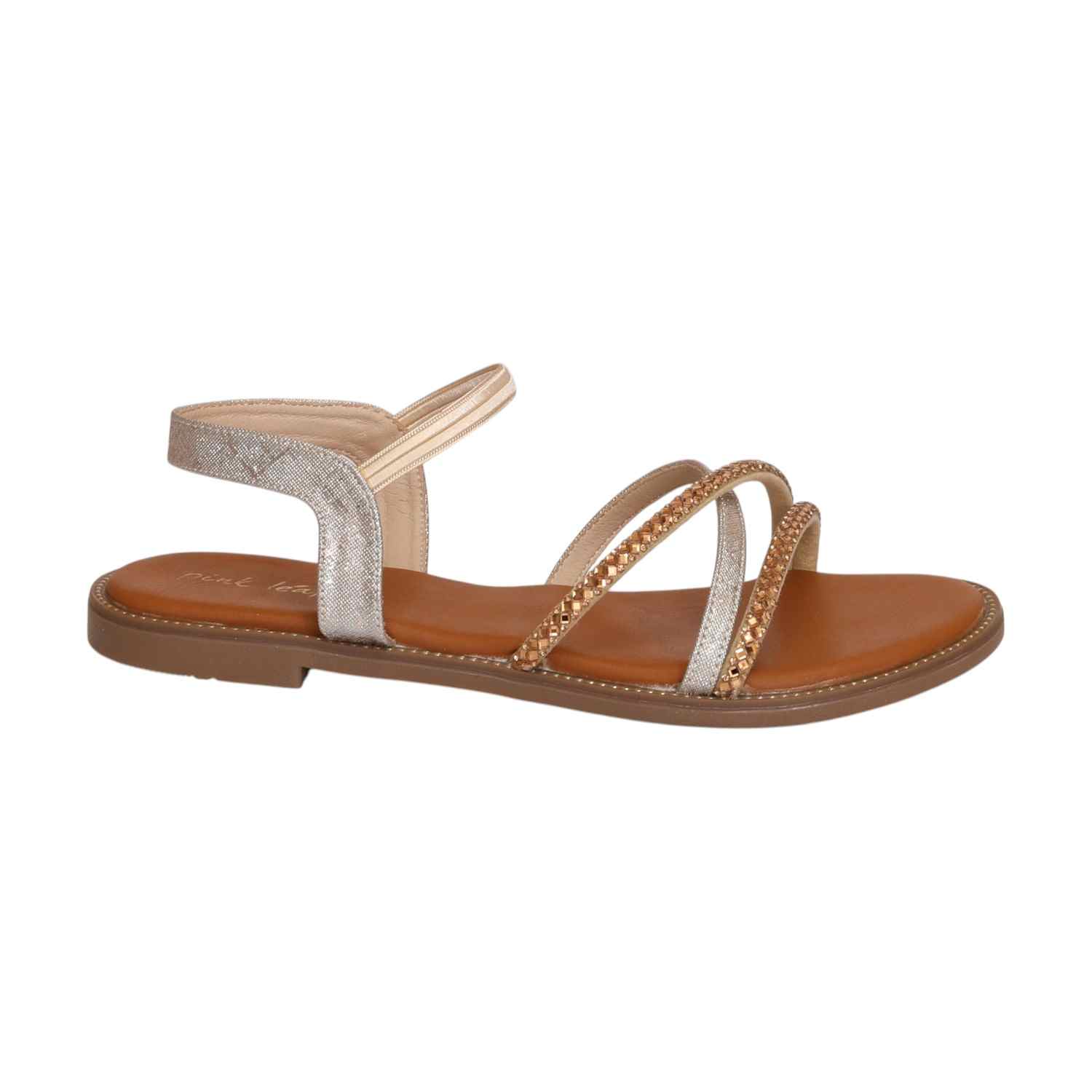 Women Gold Classic Embellished Strap Flats