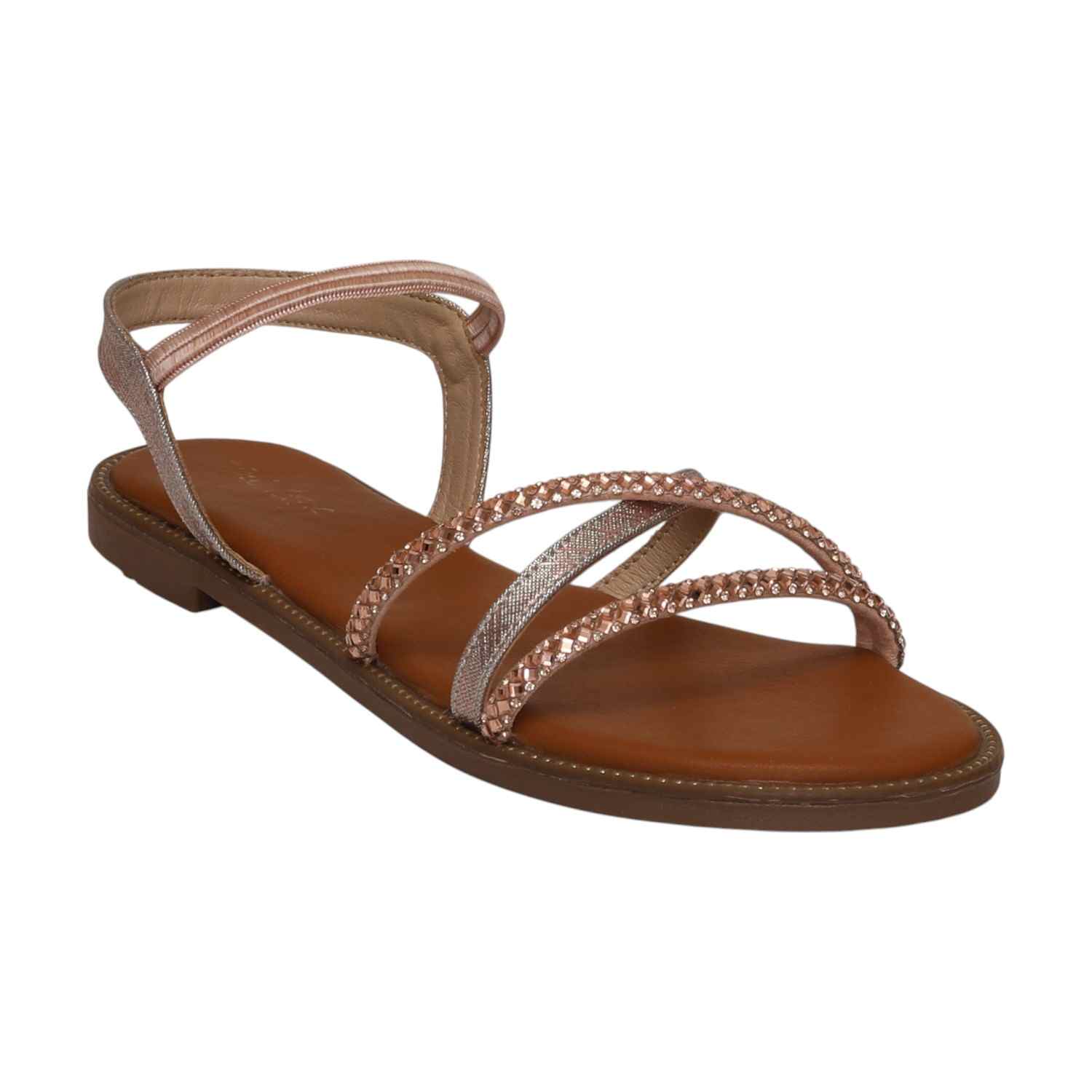 Women RoseGold Classic Embellished Strap Flats