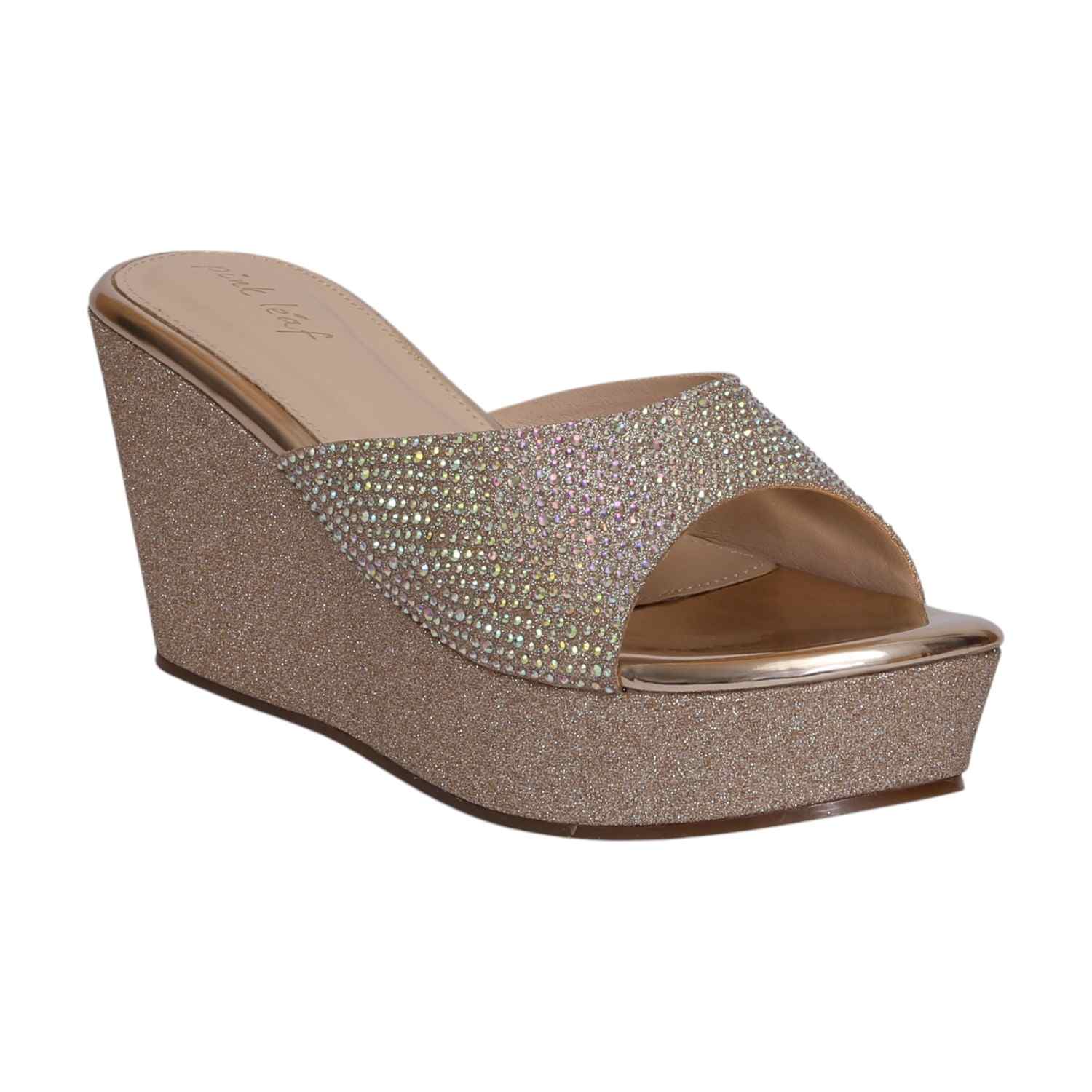Women Glitz Gold Wedge Heels