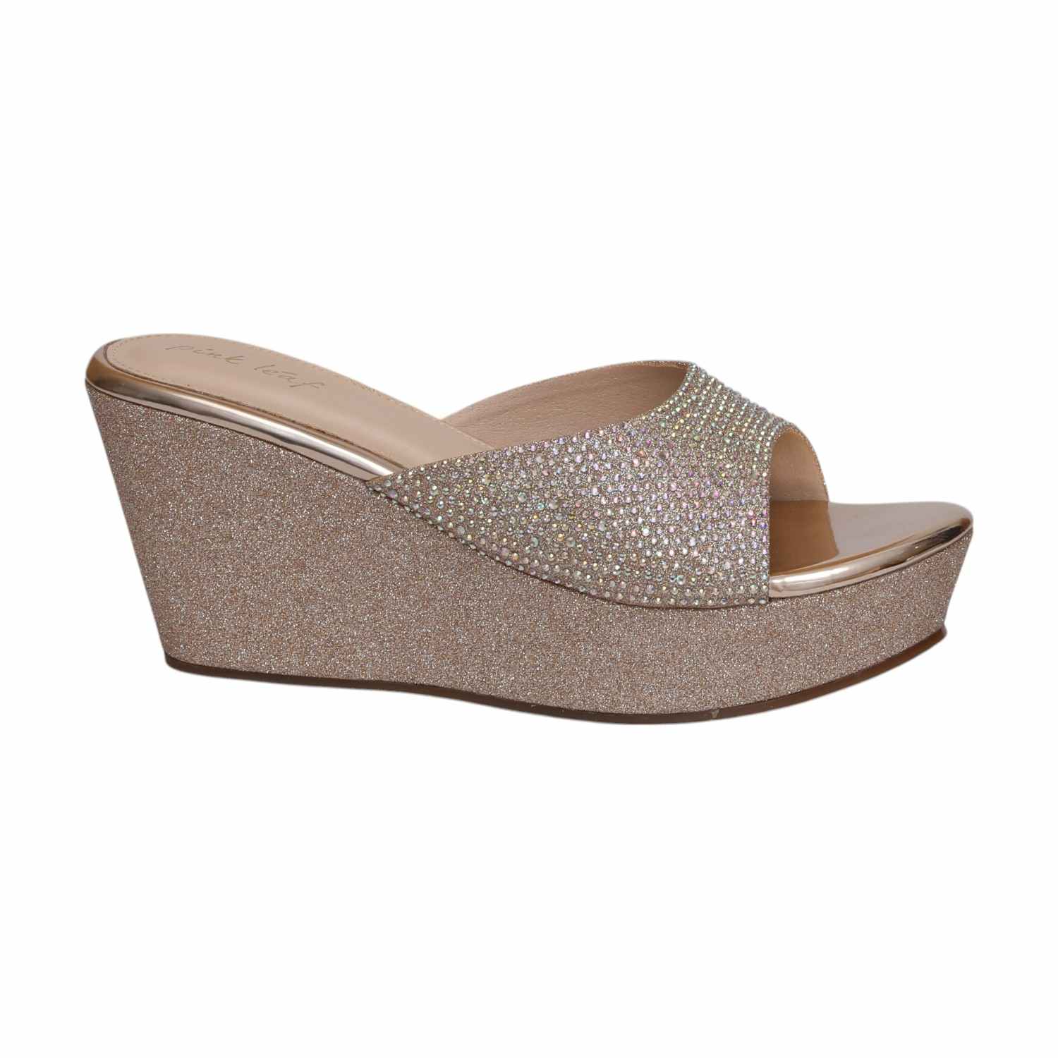 Women Glitz Gold Wedge Heels