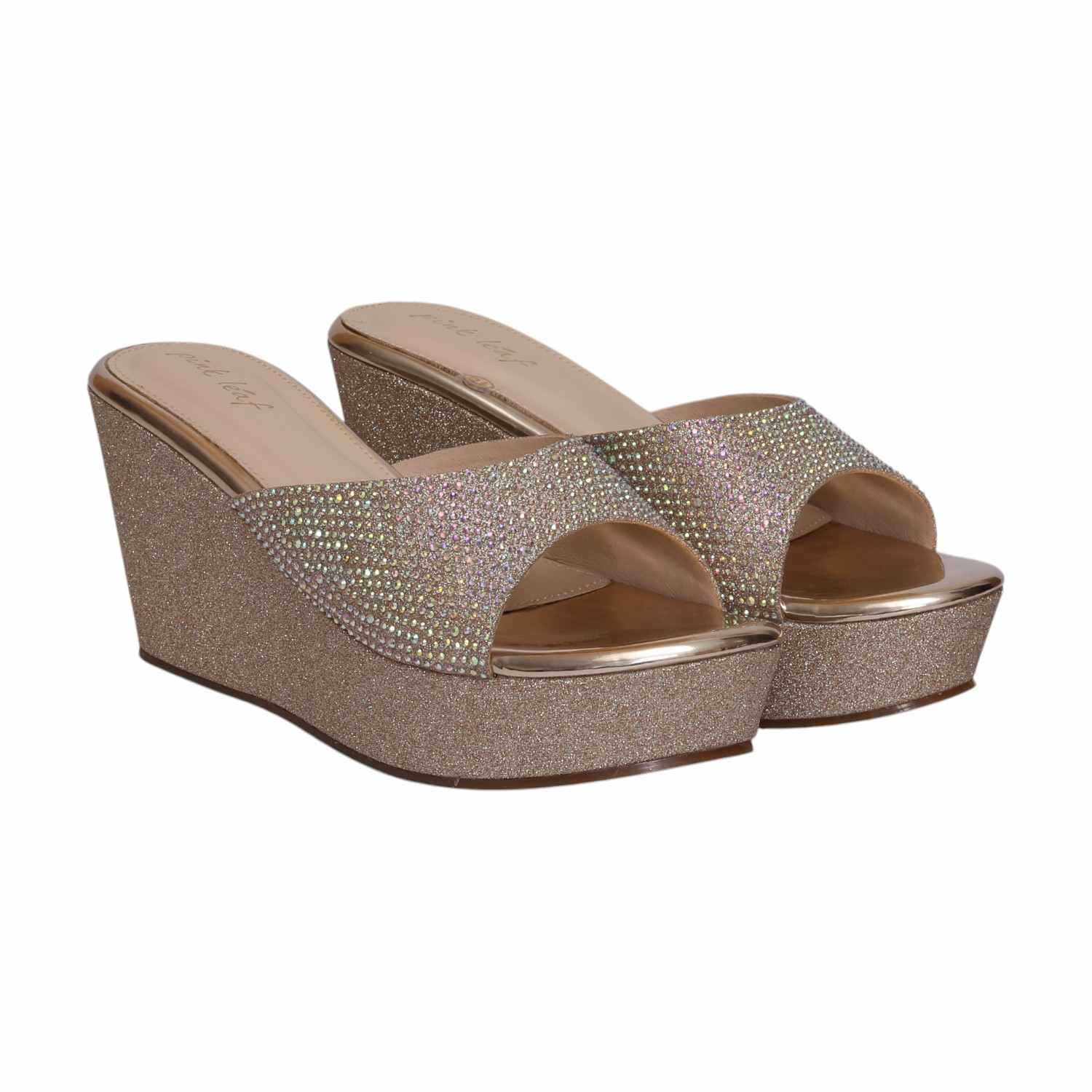 Women Glitz Gold Wedge Heels