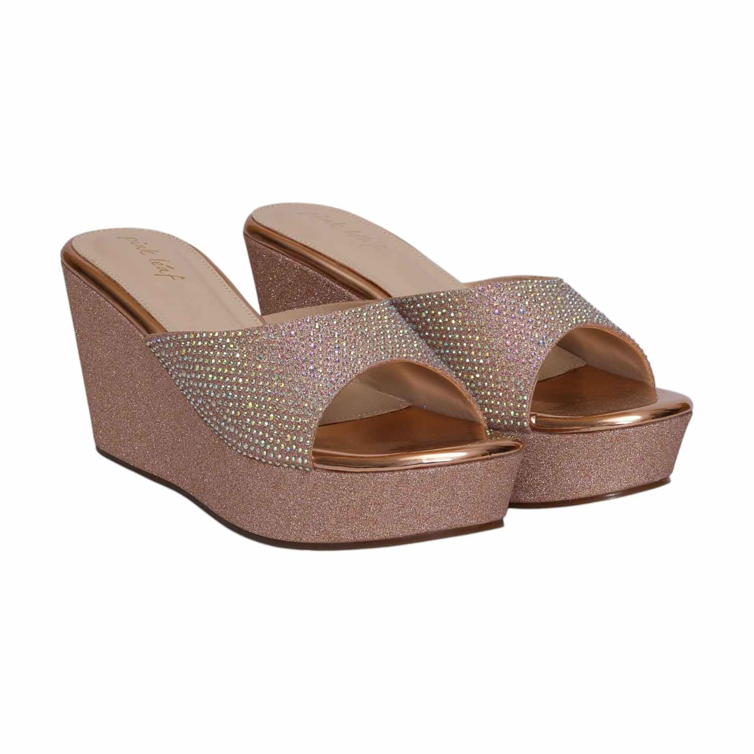 Women Glitz RoseGold Wedge Heels