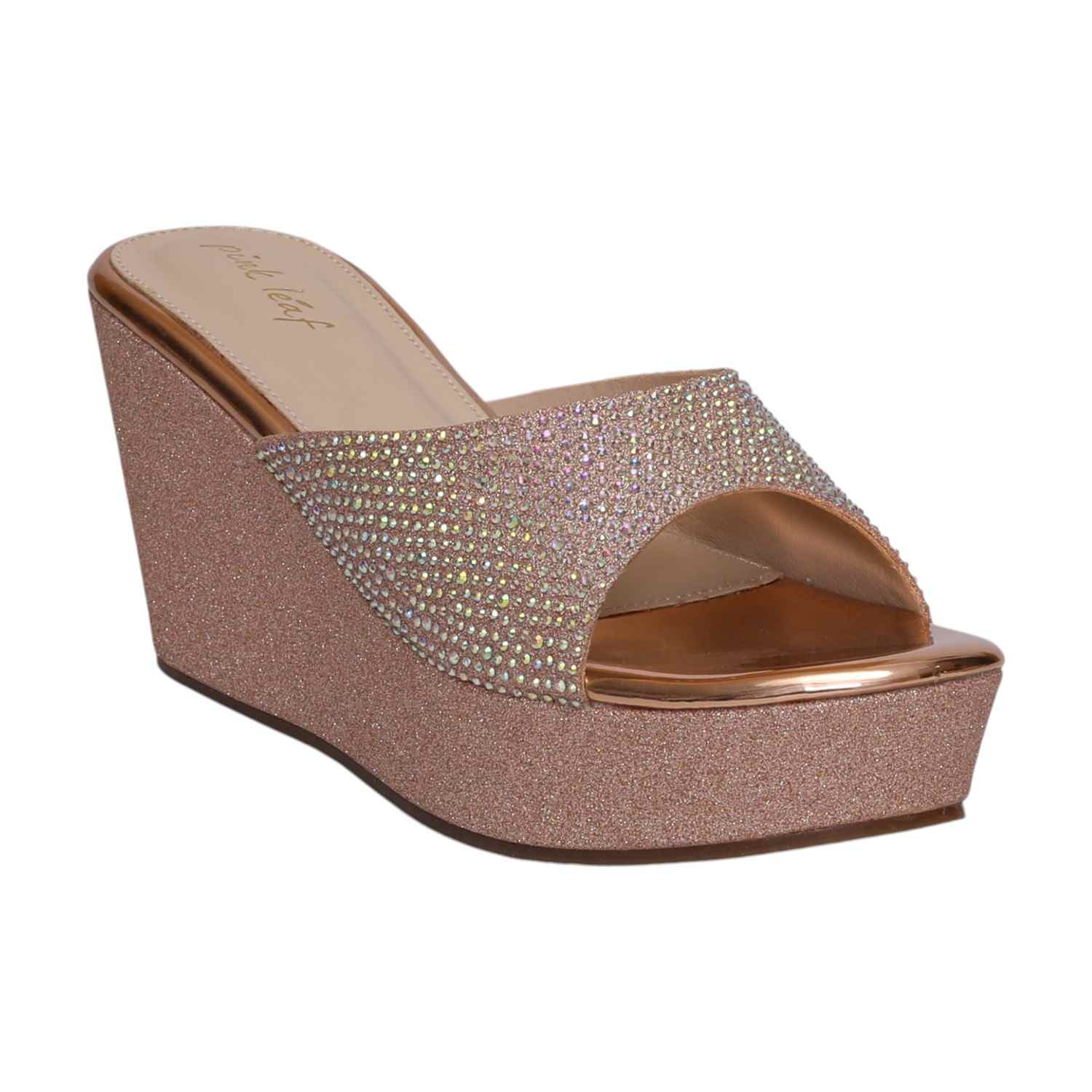 Women Glitz RoseGold Wedge Heels