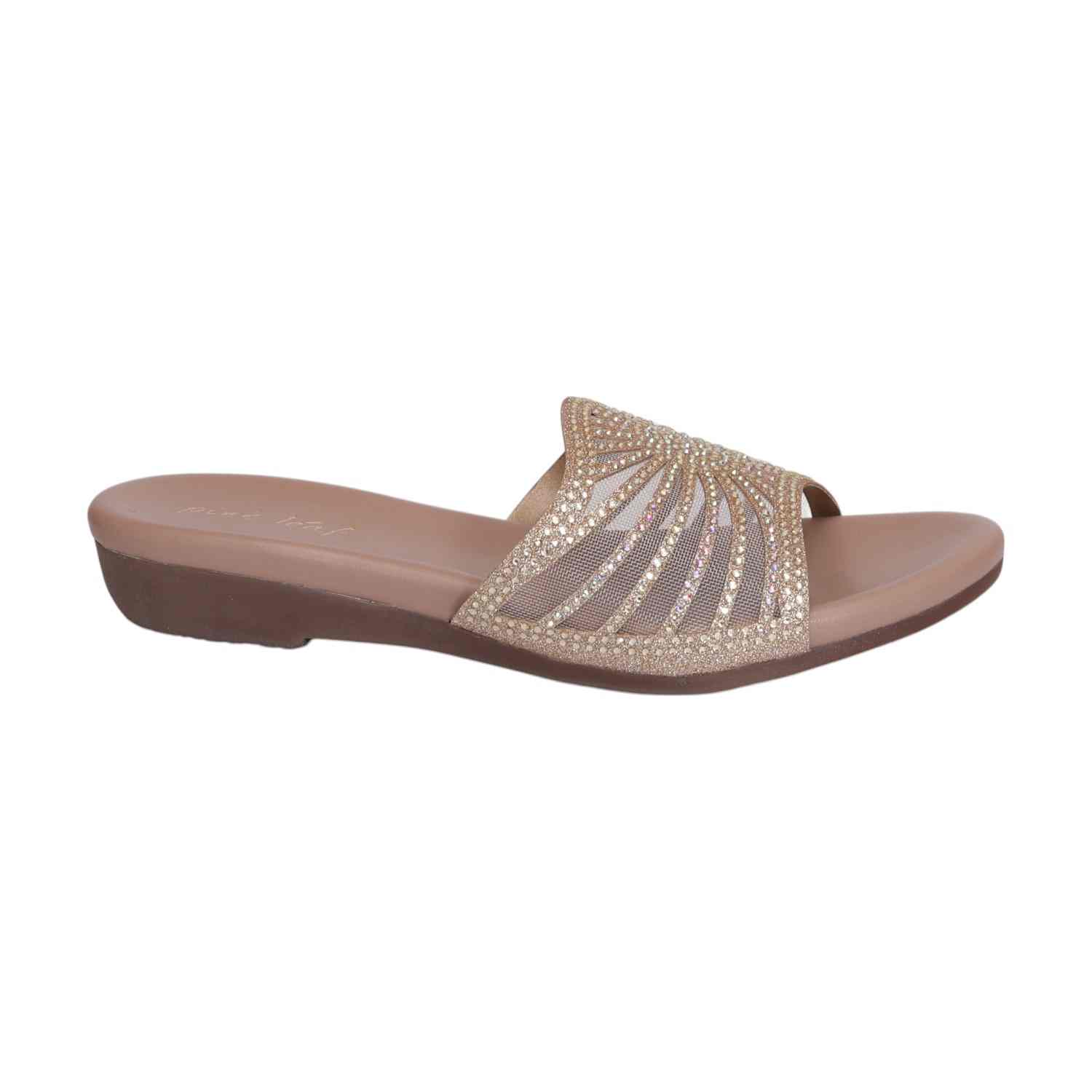 Women Beige Embellished Slides Fashion Flat