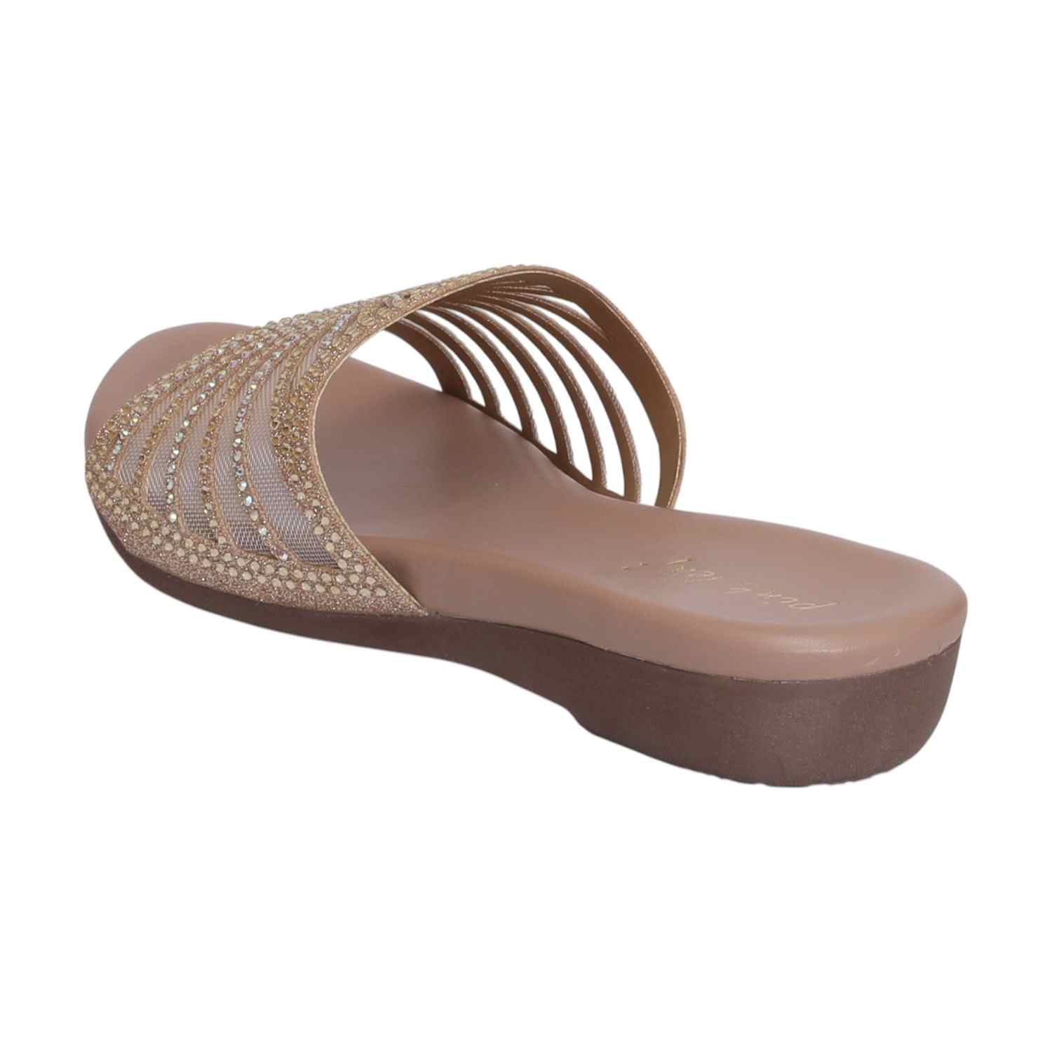 Women Beige Embellished Slides Fashion Flat
