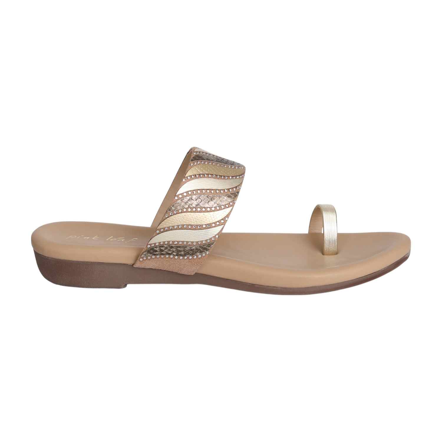 Women Crystal Embellished Beige Slides