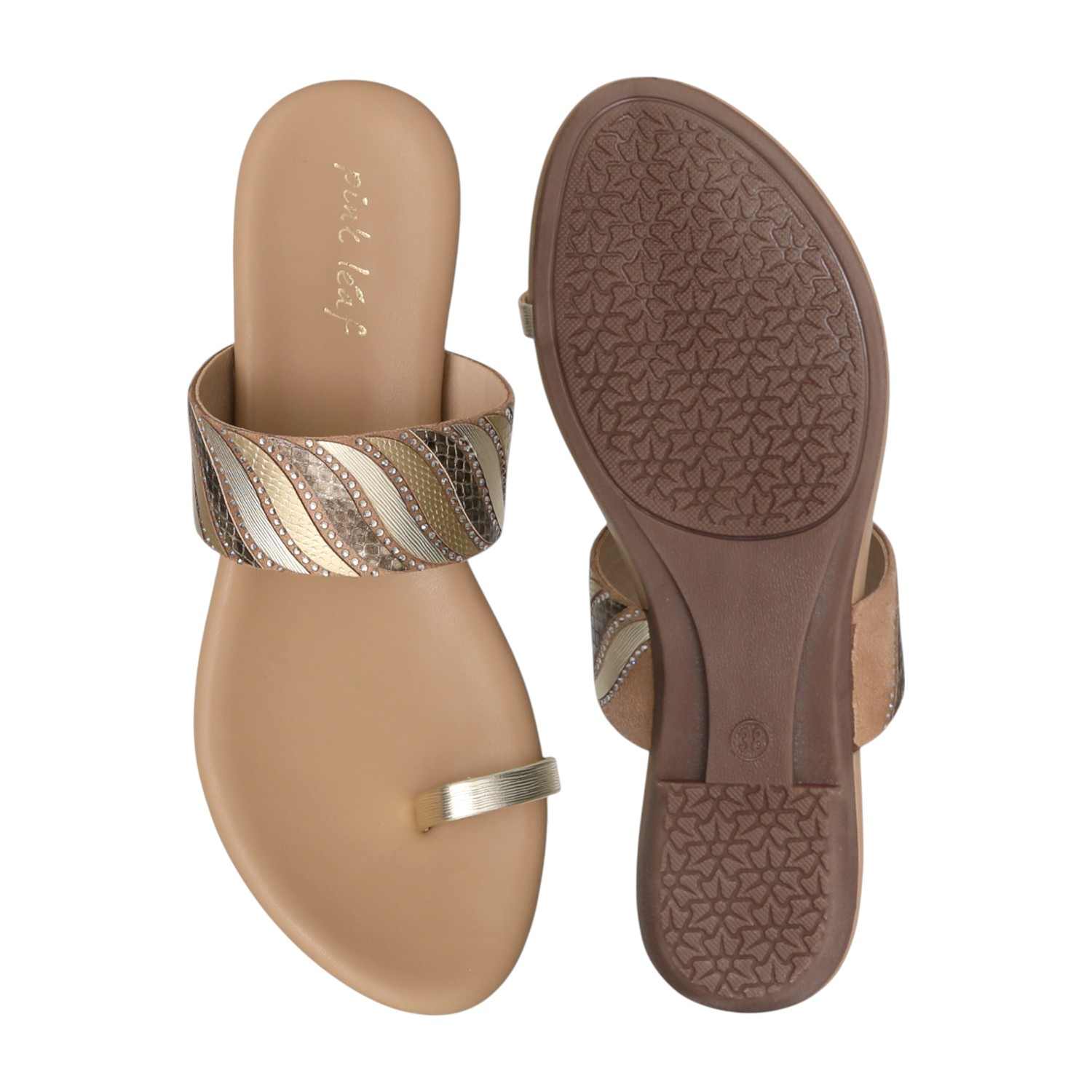 Women Crystal Embellished Beige Slides