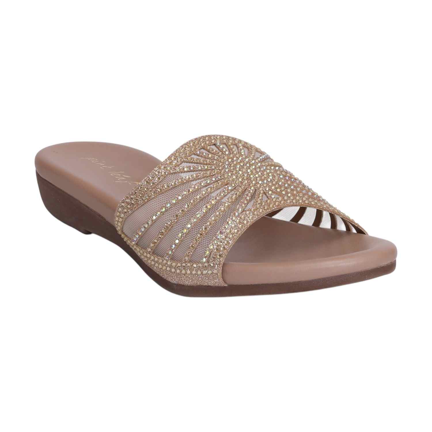 Women Beige Embellished Slides Fashion Flat