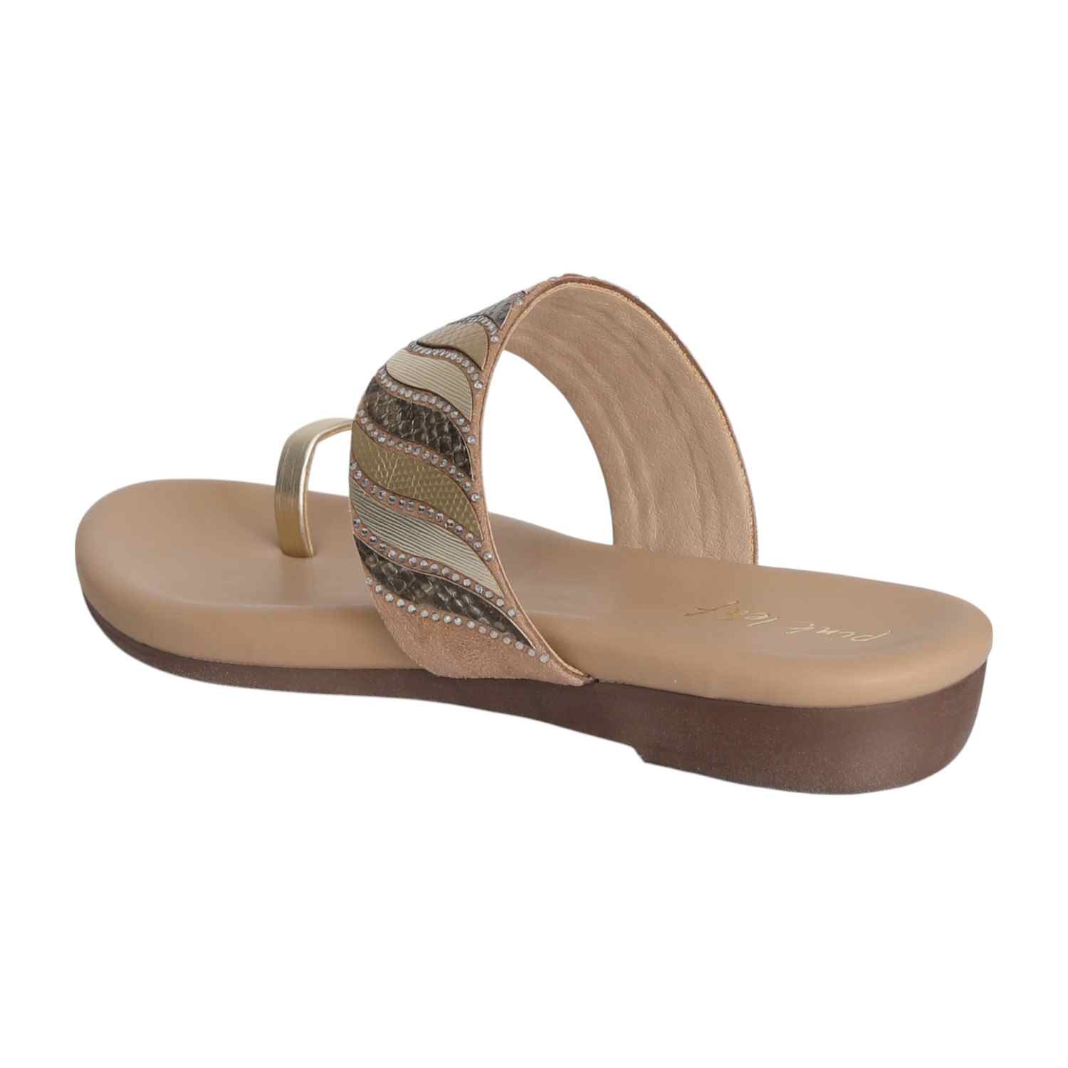 Women Crystal Embellished Beige Slides