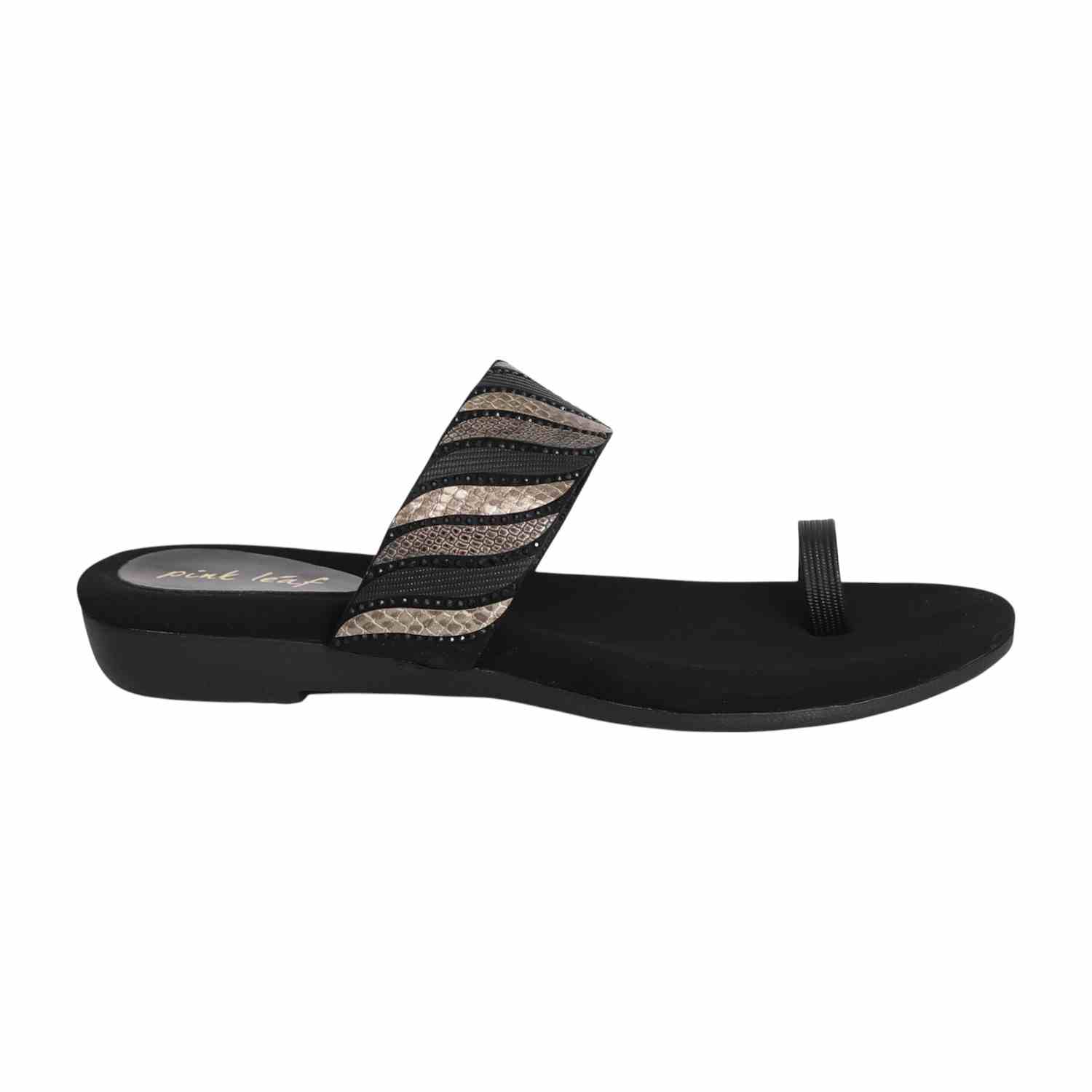 Women Crystal Embellished Black Slides