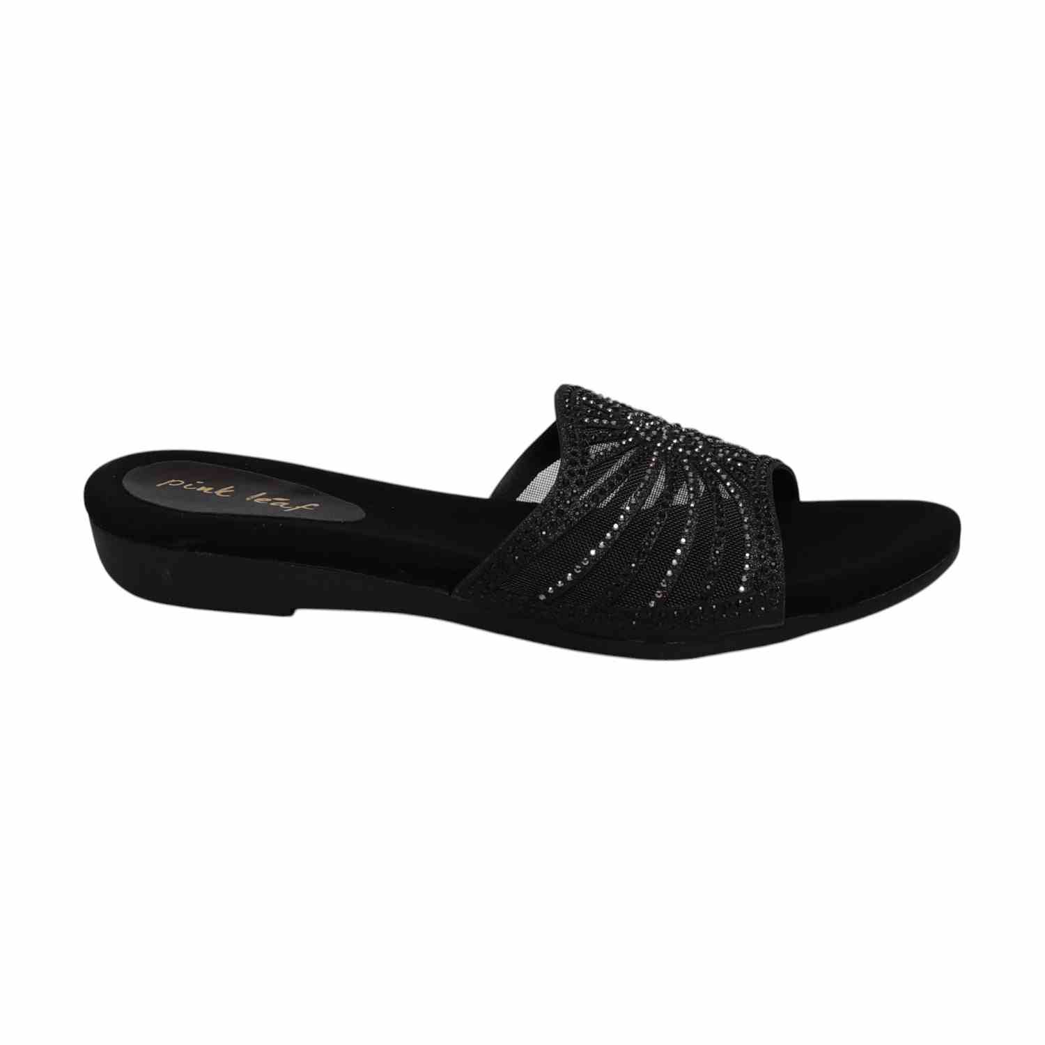 Women Black Embellished Slides Fashion Flat
