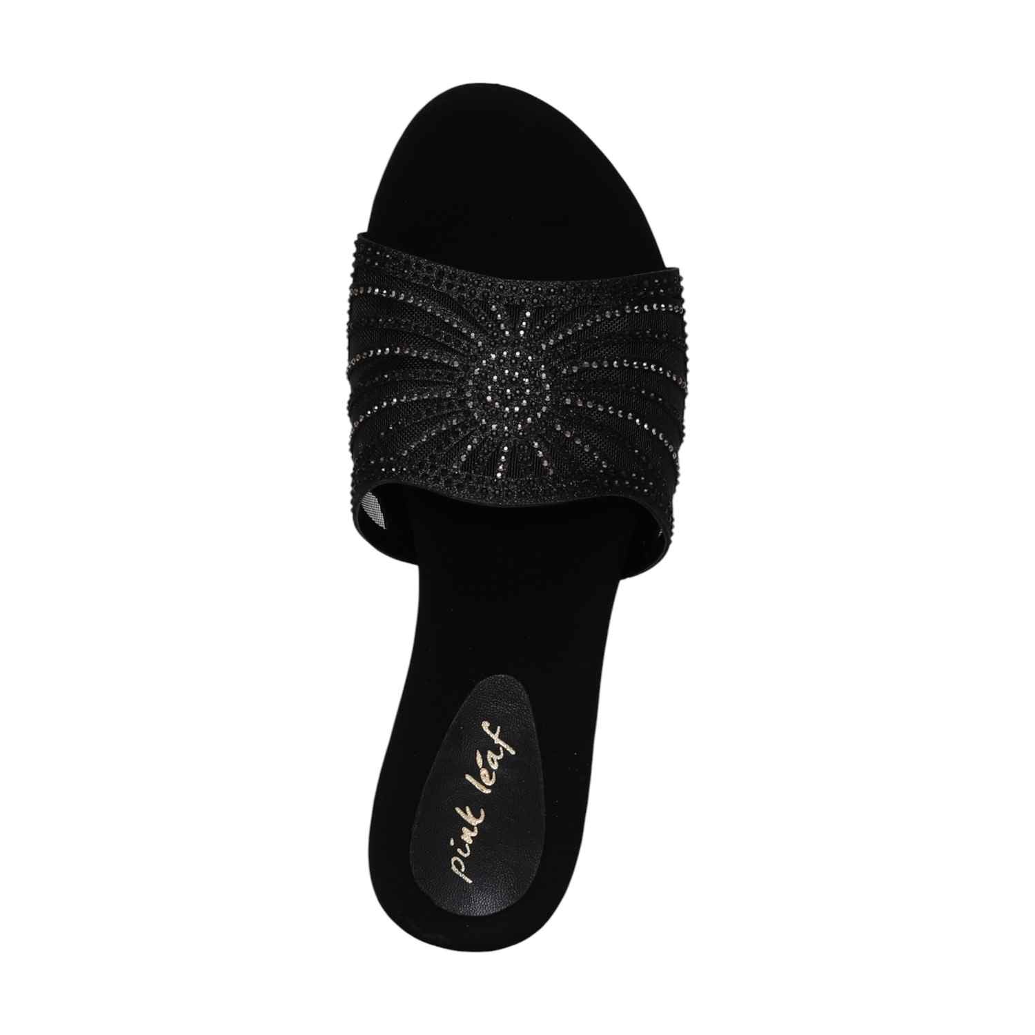 Women Black Embellished Slides Fashion Flat
