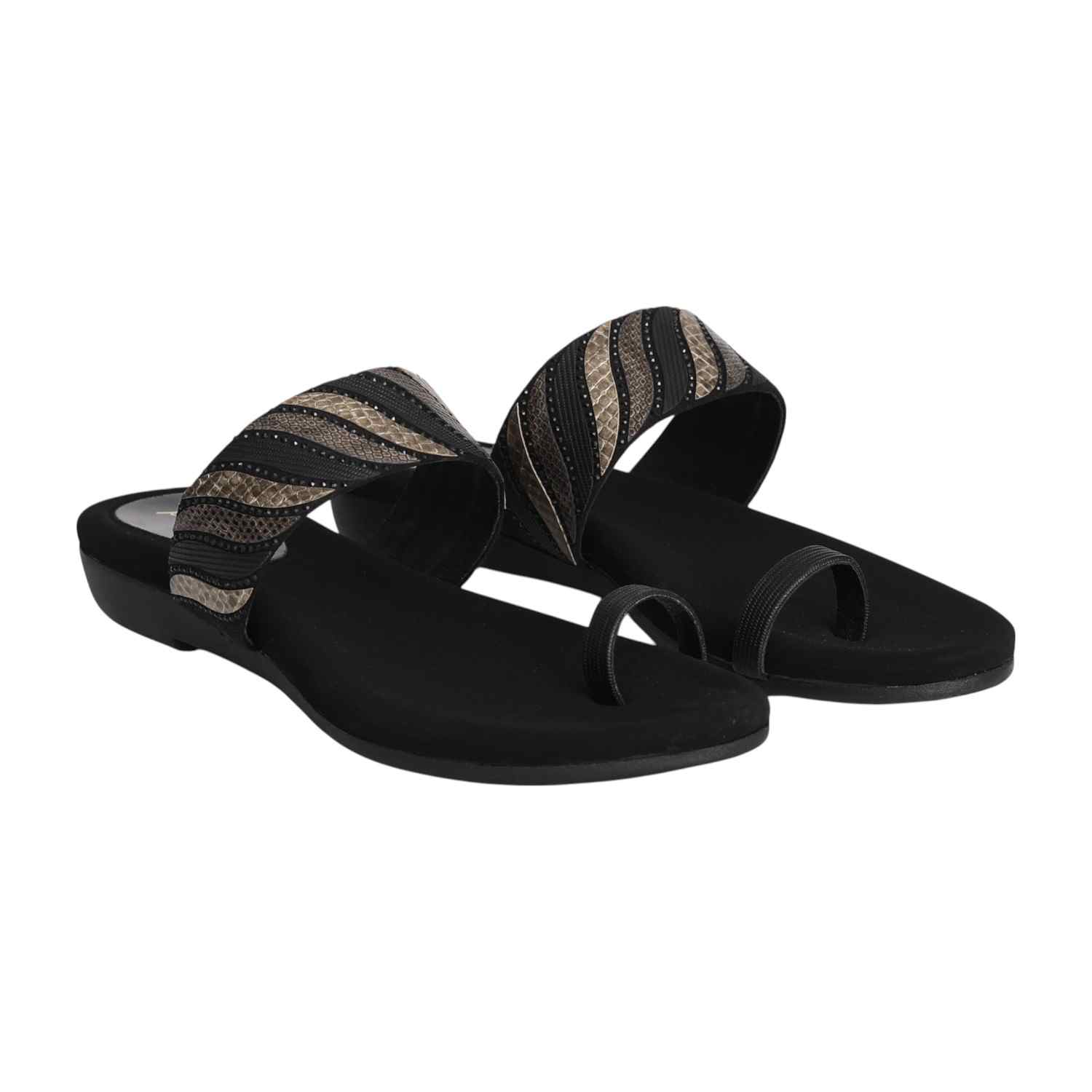 Women Crystal Embellished Black Slides