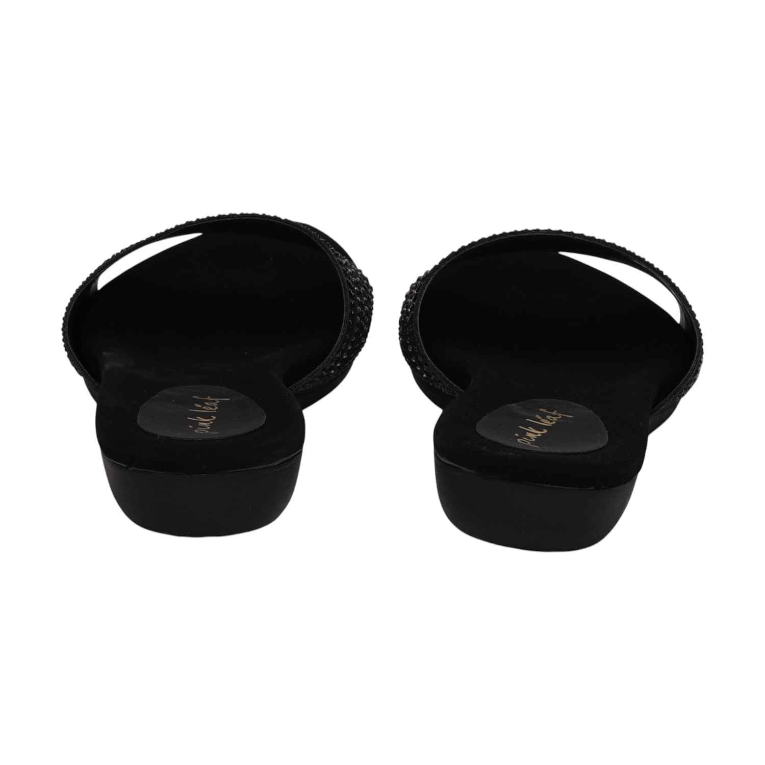 Women Black Embellished Slides Fashion Flat