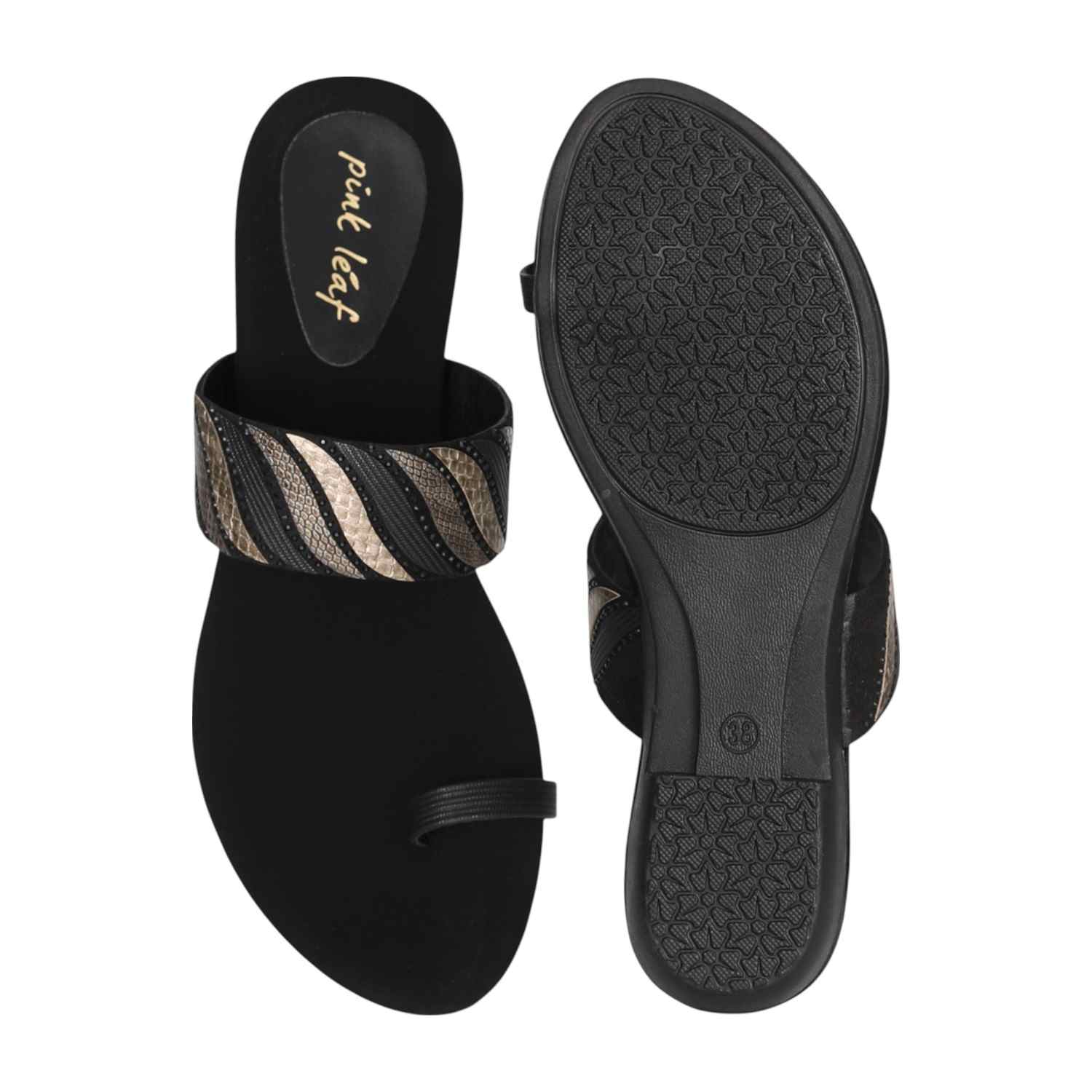 Women Crystal Embellished Black Slides