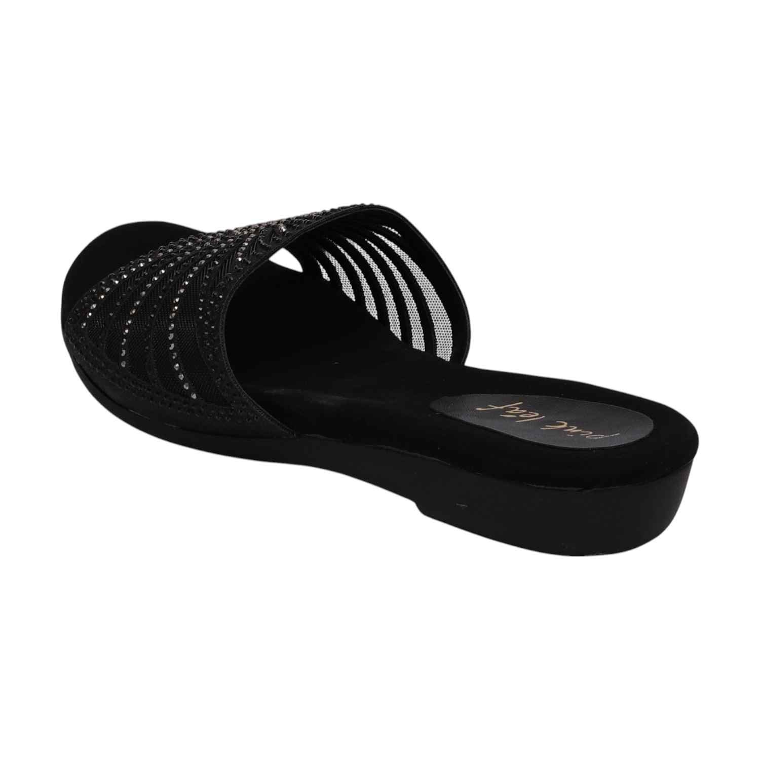 Women Black Embellished Slides Fashion Flat