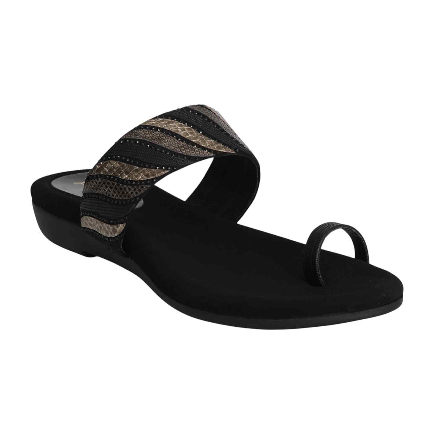Women Crystal Embellished Black Slides