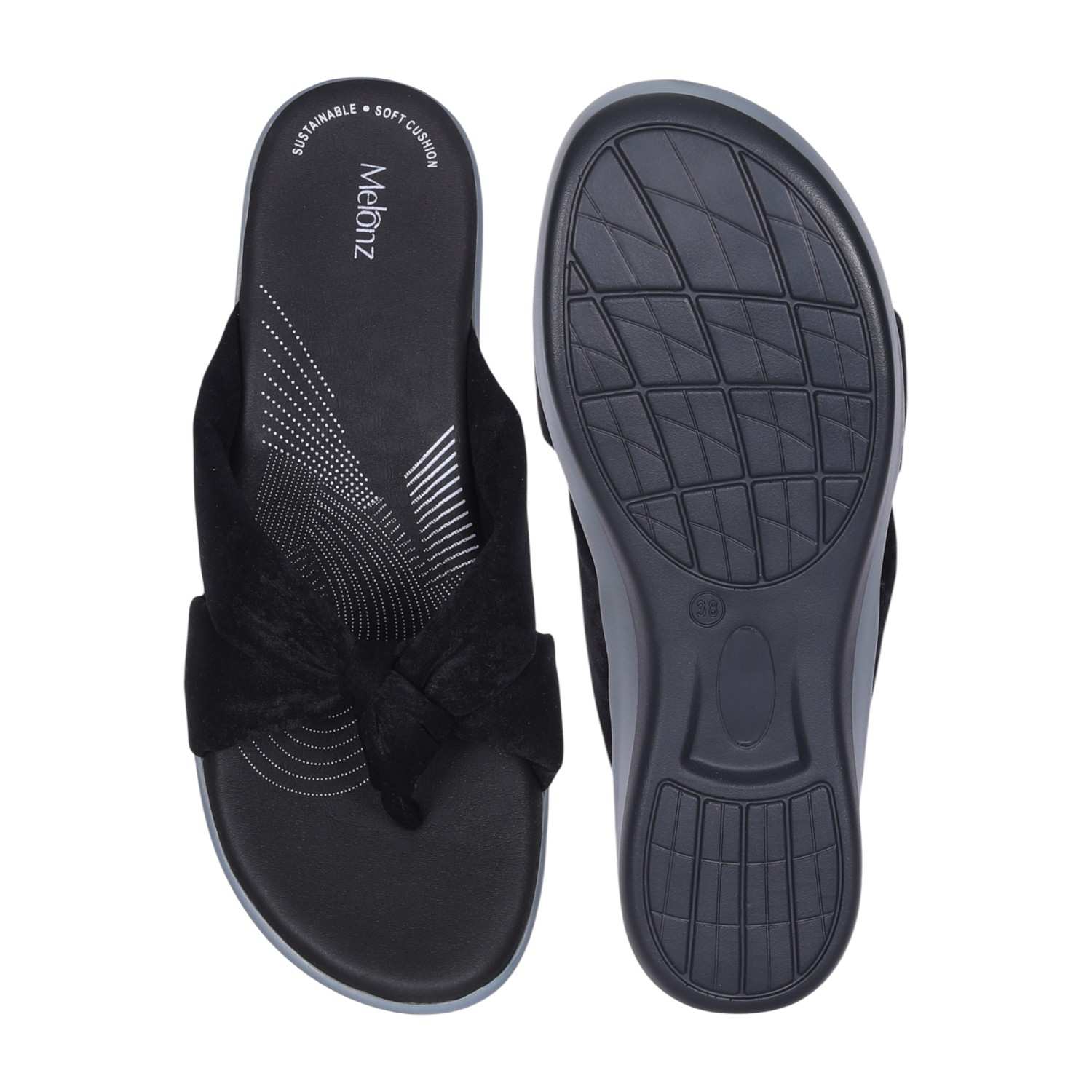 Women's Black Knotted Strap Wedge Flip-Flops