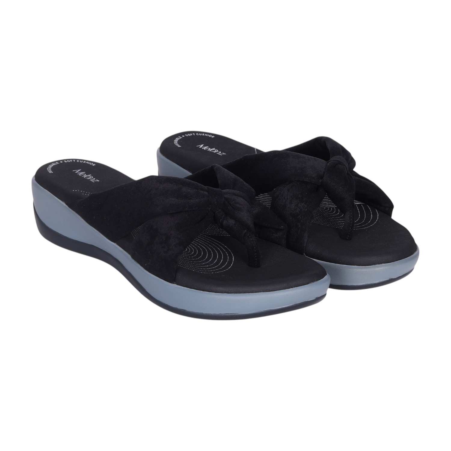 Women's Black Knotted Strap Wedge Flip-Flops
