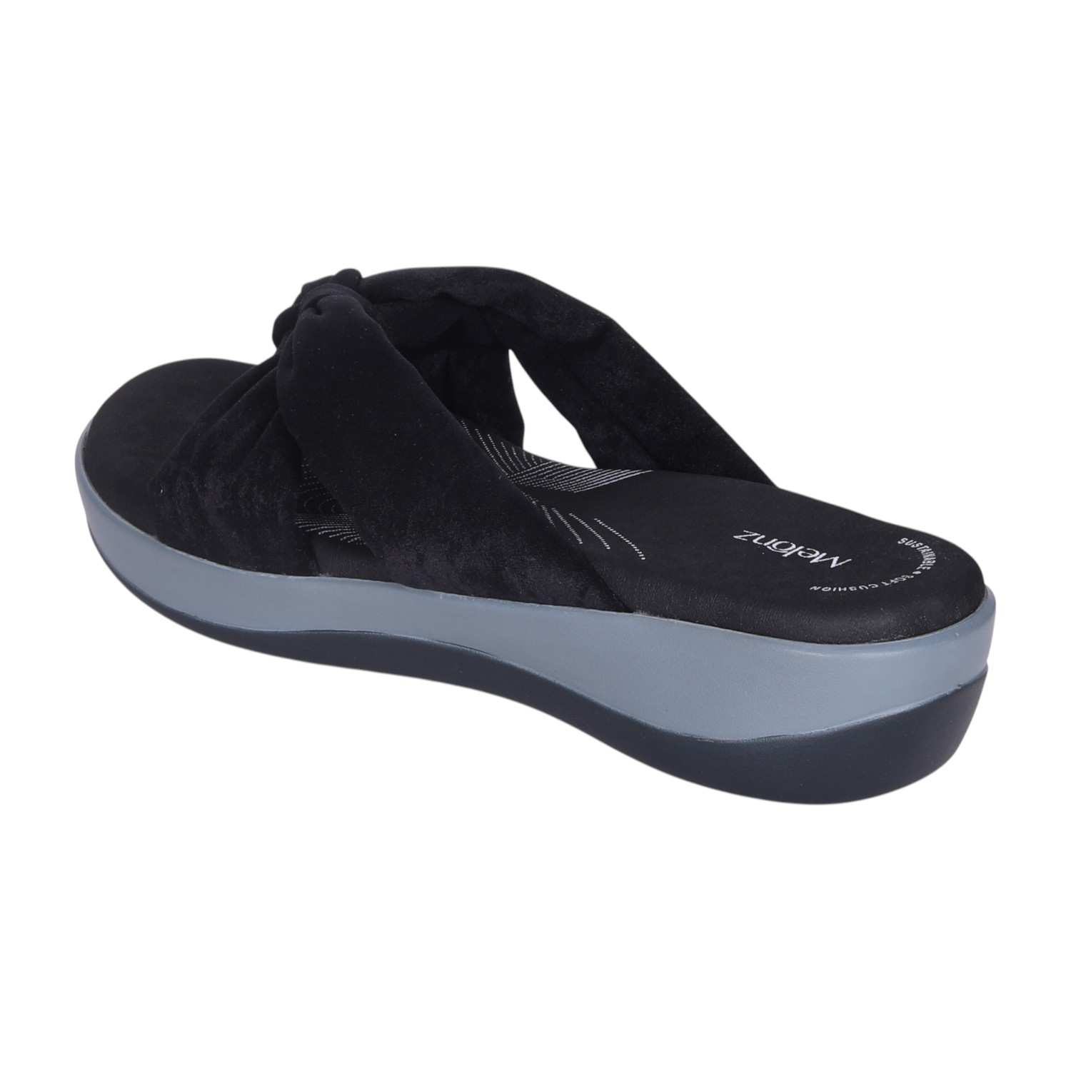 Women's Black Knotted Strap Wedge Flip-Flops