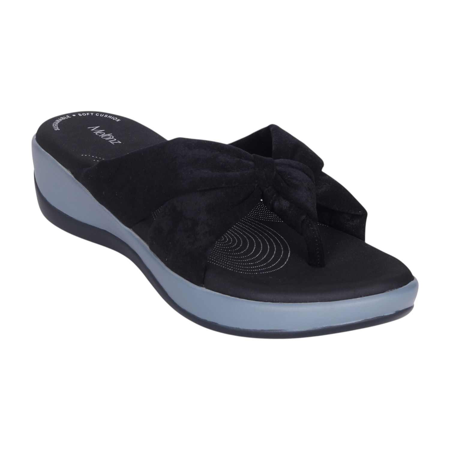 Women's Black Knotted Strap Wedge Flip-Flops
