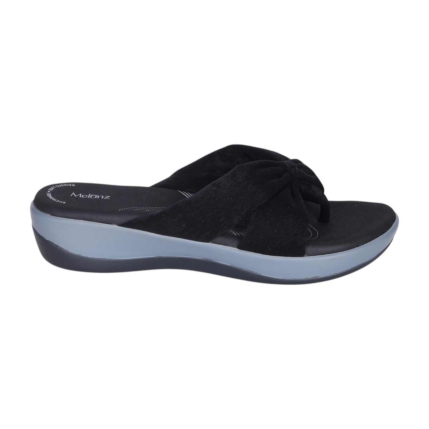 Women's Black Knotted Strap Wedge Flip-Flops