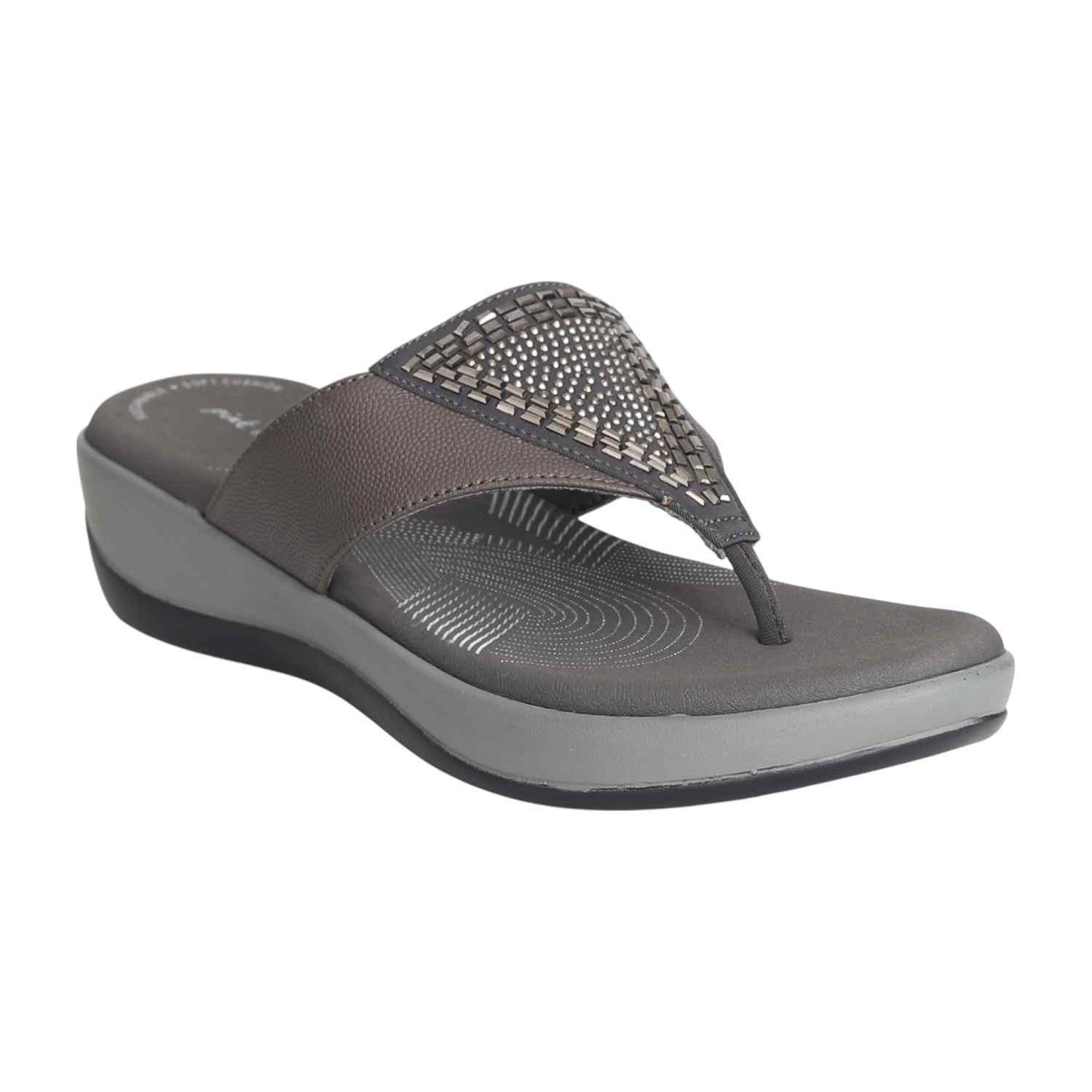 Women Gunmetal Glam Wedge Slides