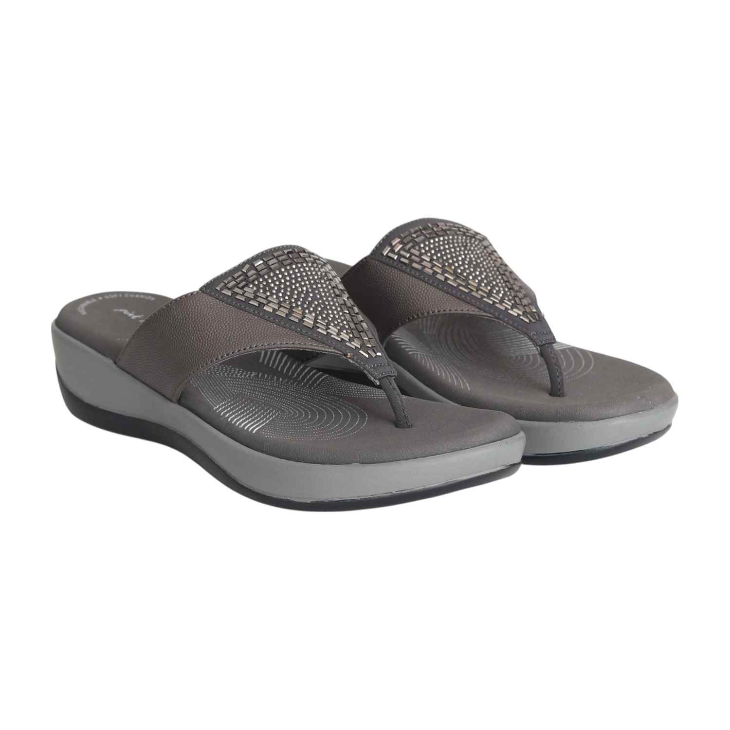 Women Gunmetal Glam Wedge Slides