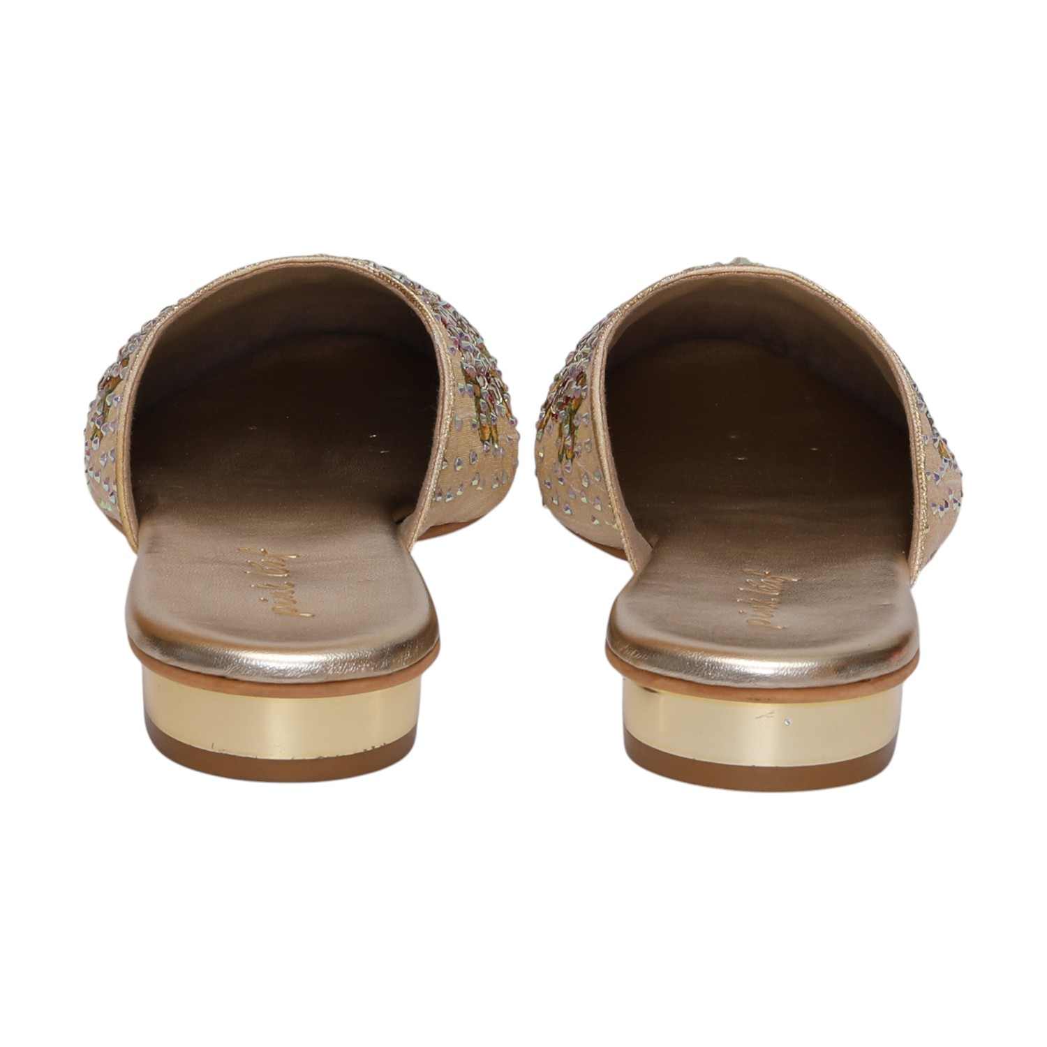 Women Gold Embroidered Slip-On Mules
