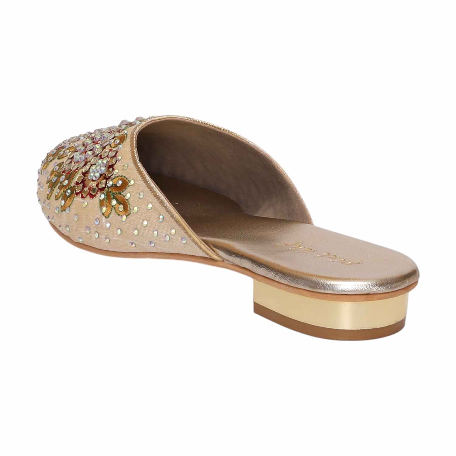 Women Gold Embroidered Slip-On Mules