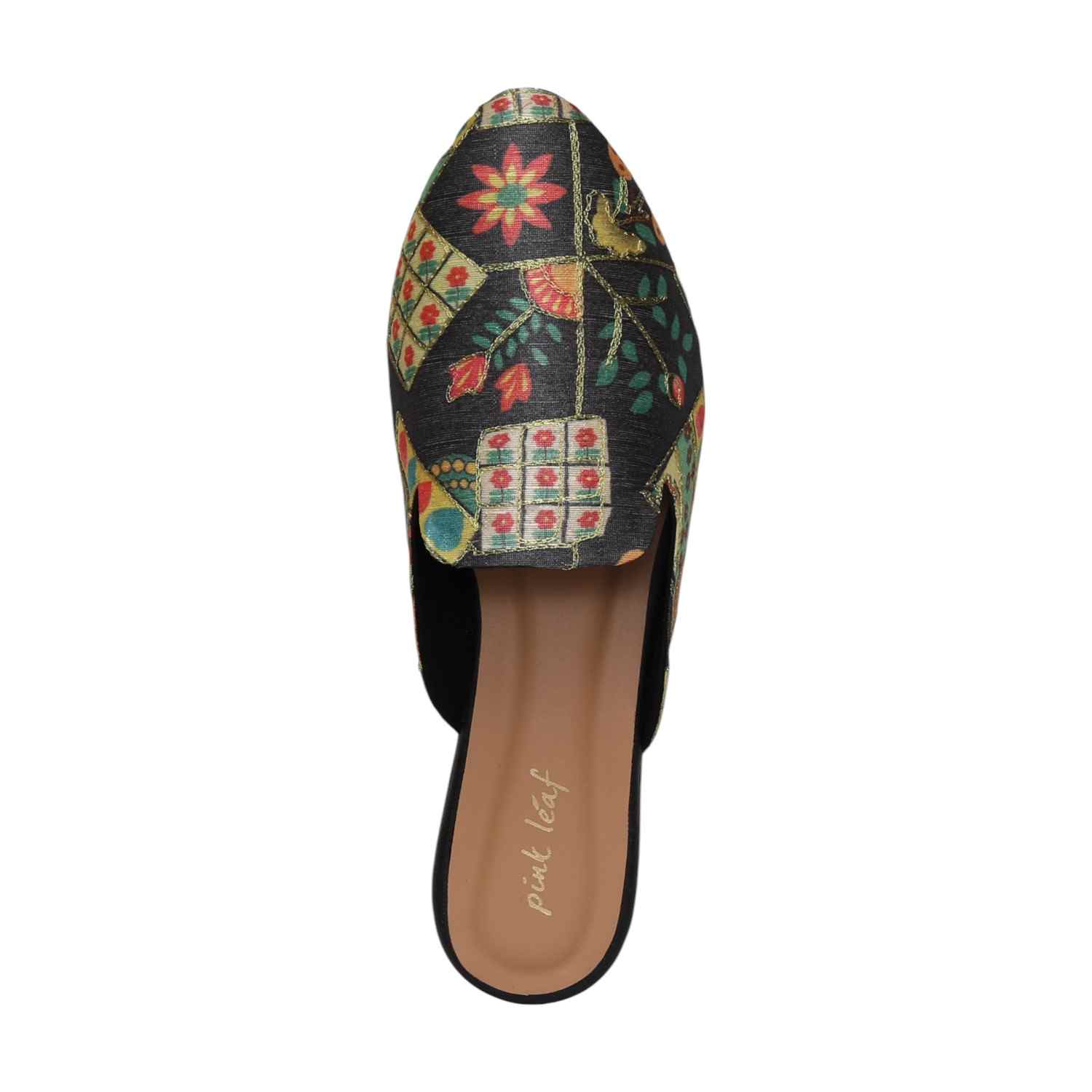 Women Indie Black Printed Mule