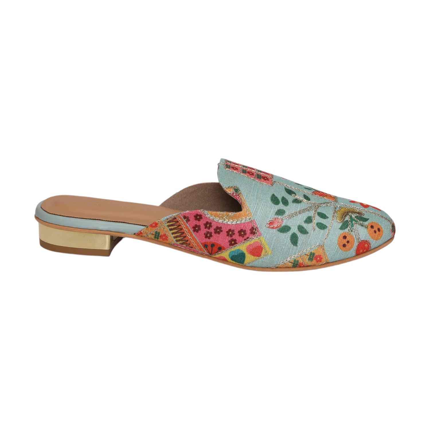 Women Indie Blue Printed Mule