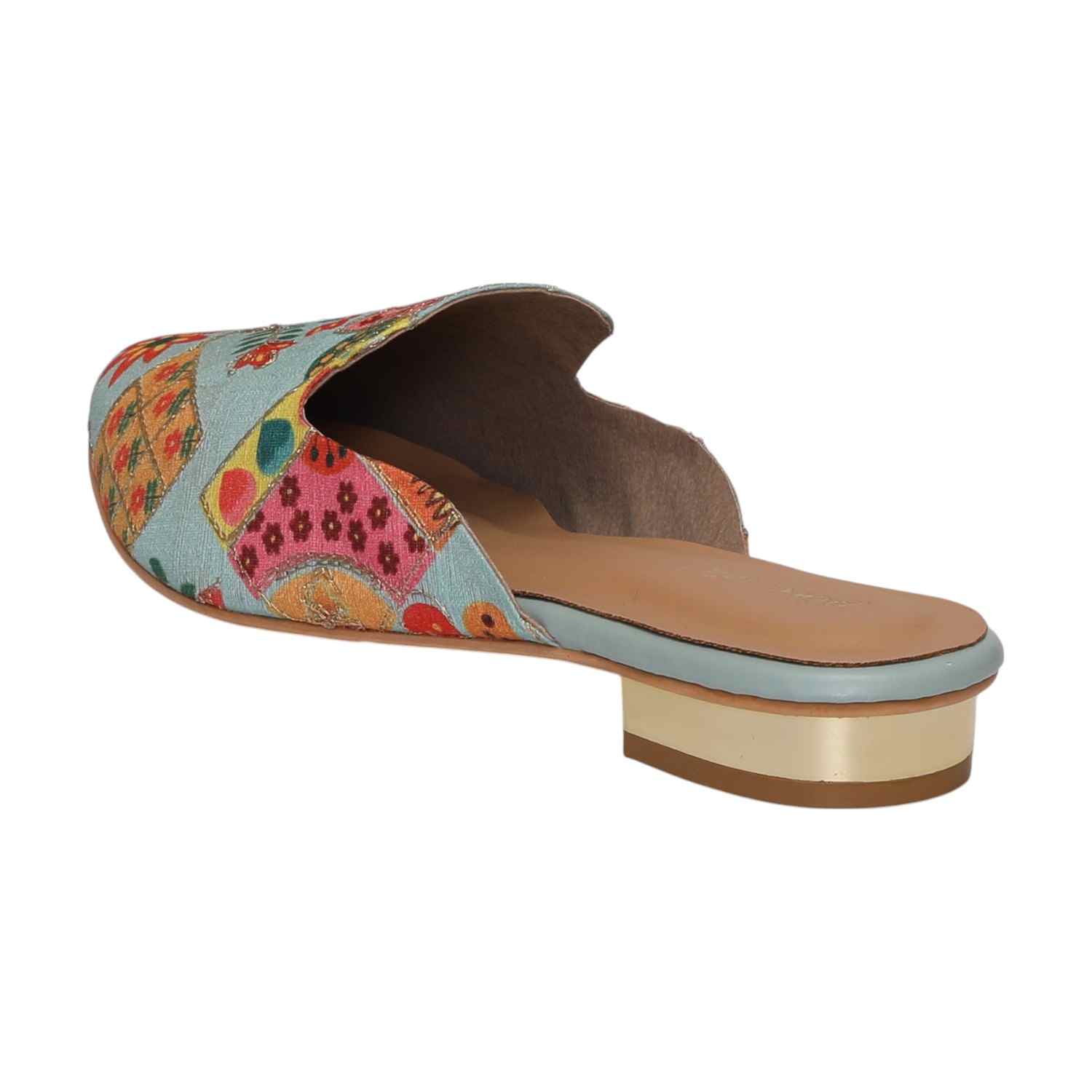Women Indie Blue Printed Mule