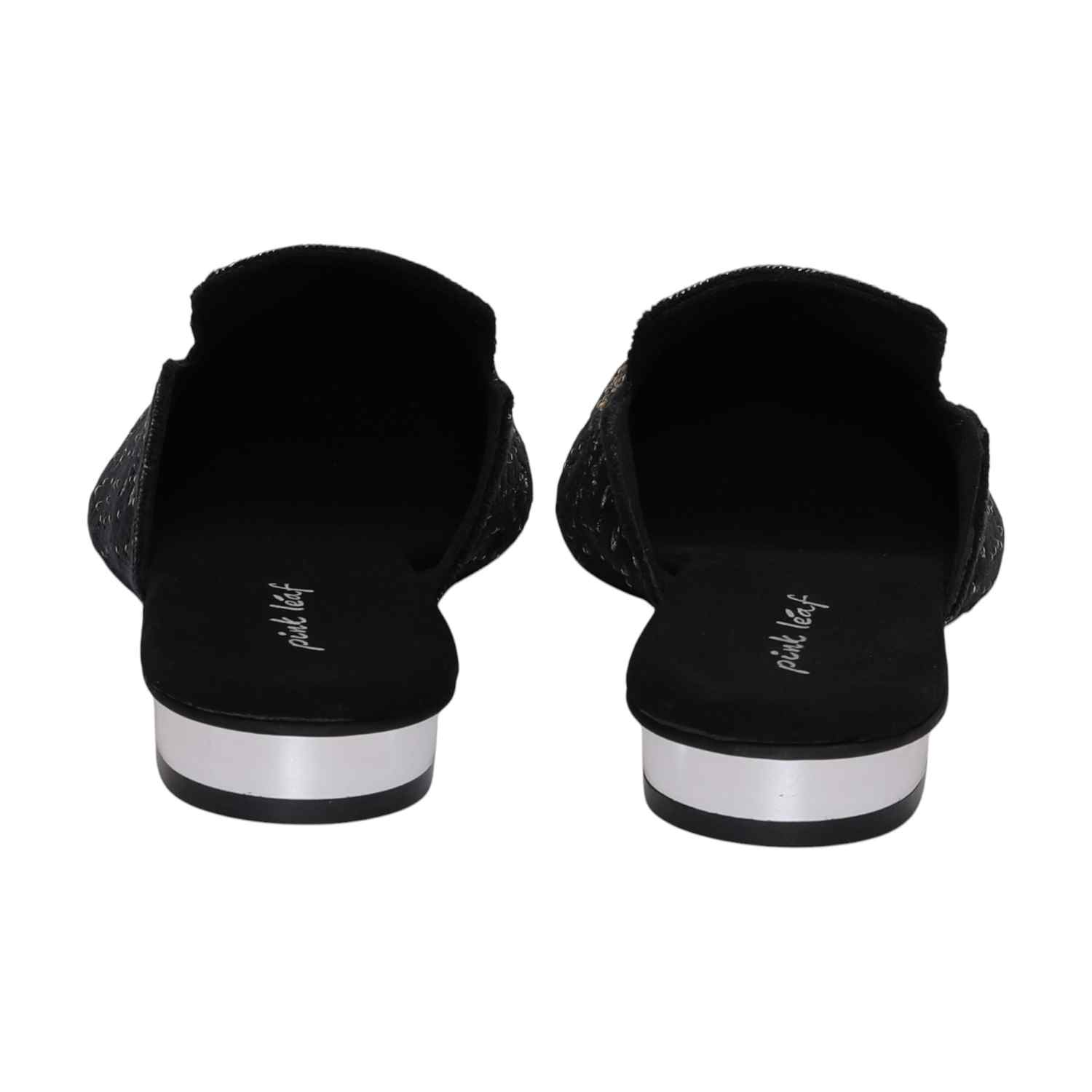 Women Black Embroidered Slip-On Mules