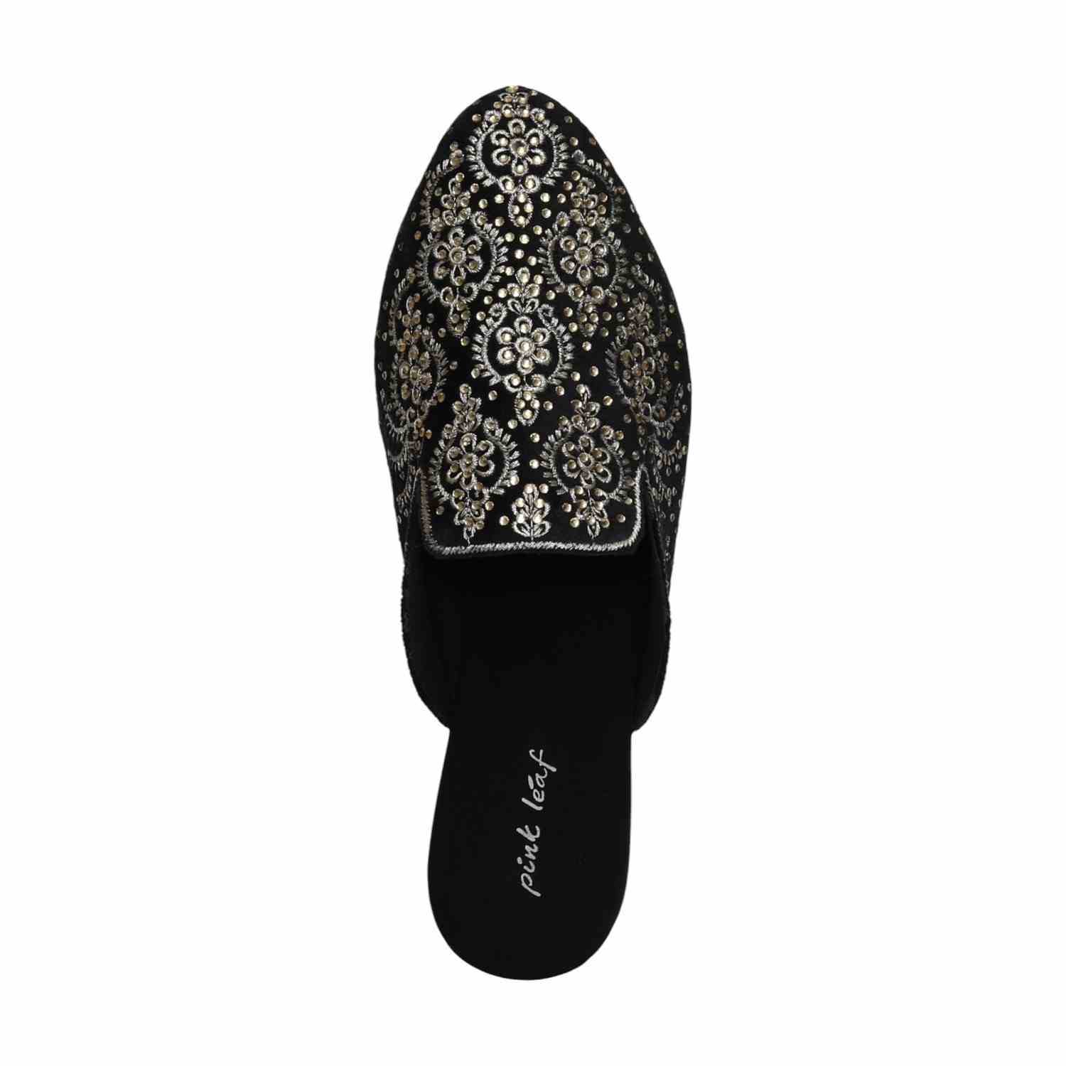 Women Black Embroidered Slip-On Mules