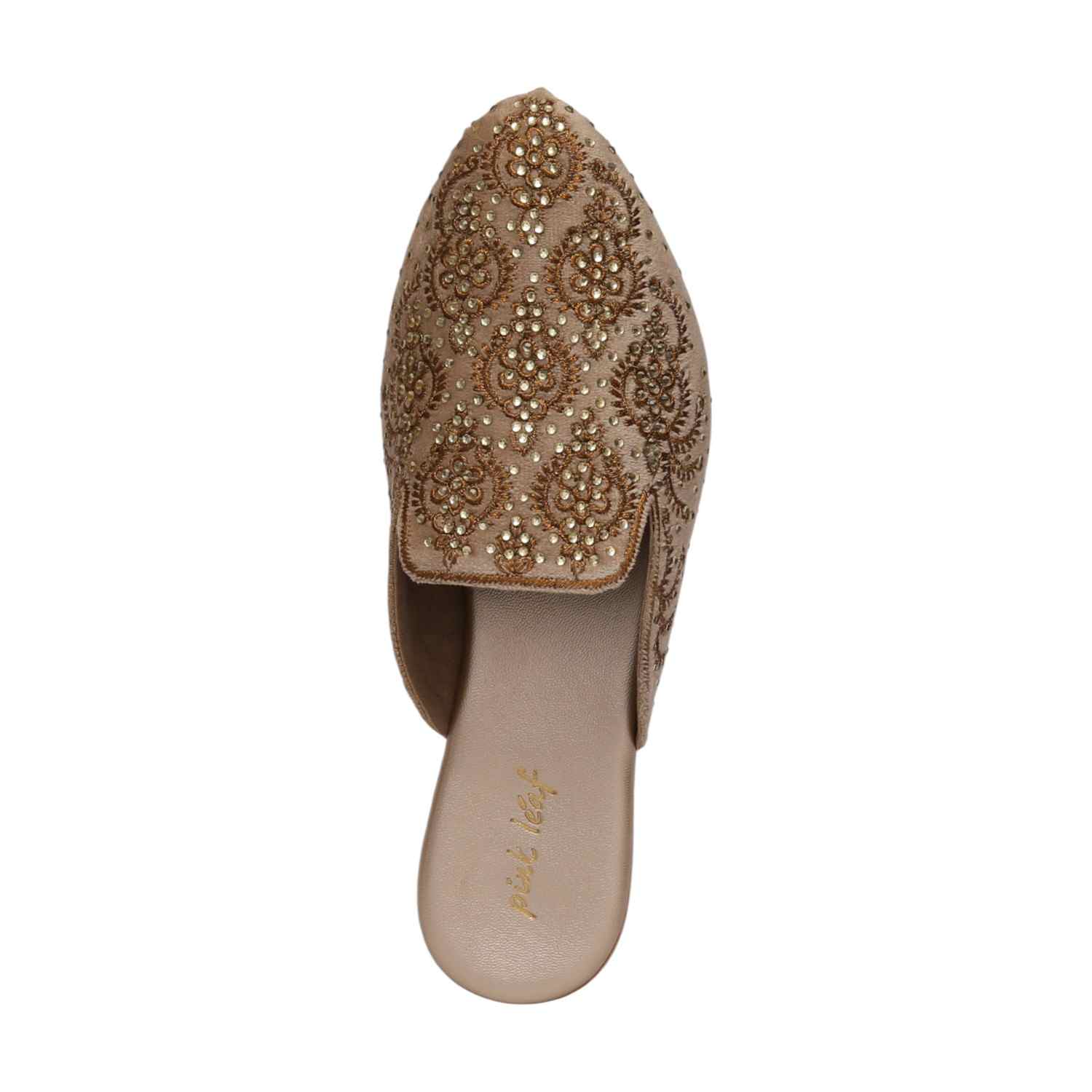 Women Gold Embroidered Slip-On Mules