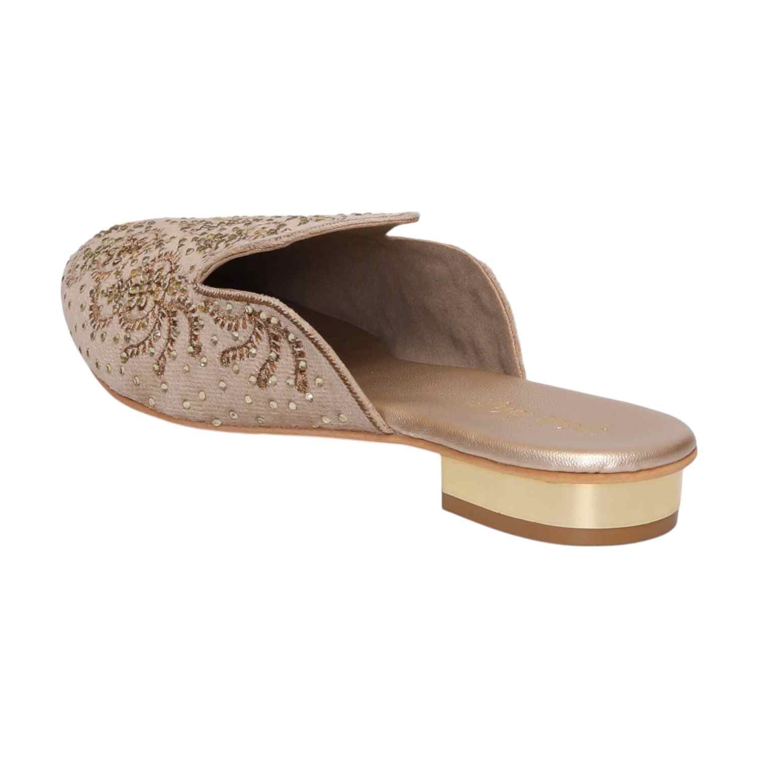 Women Gold Embroidered Slip-On Mules