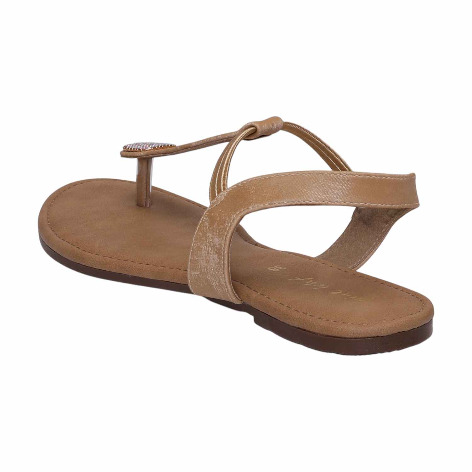 Women Beige Sparkle Ankle Strap Flats