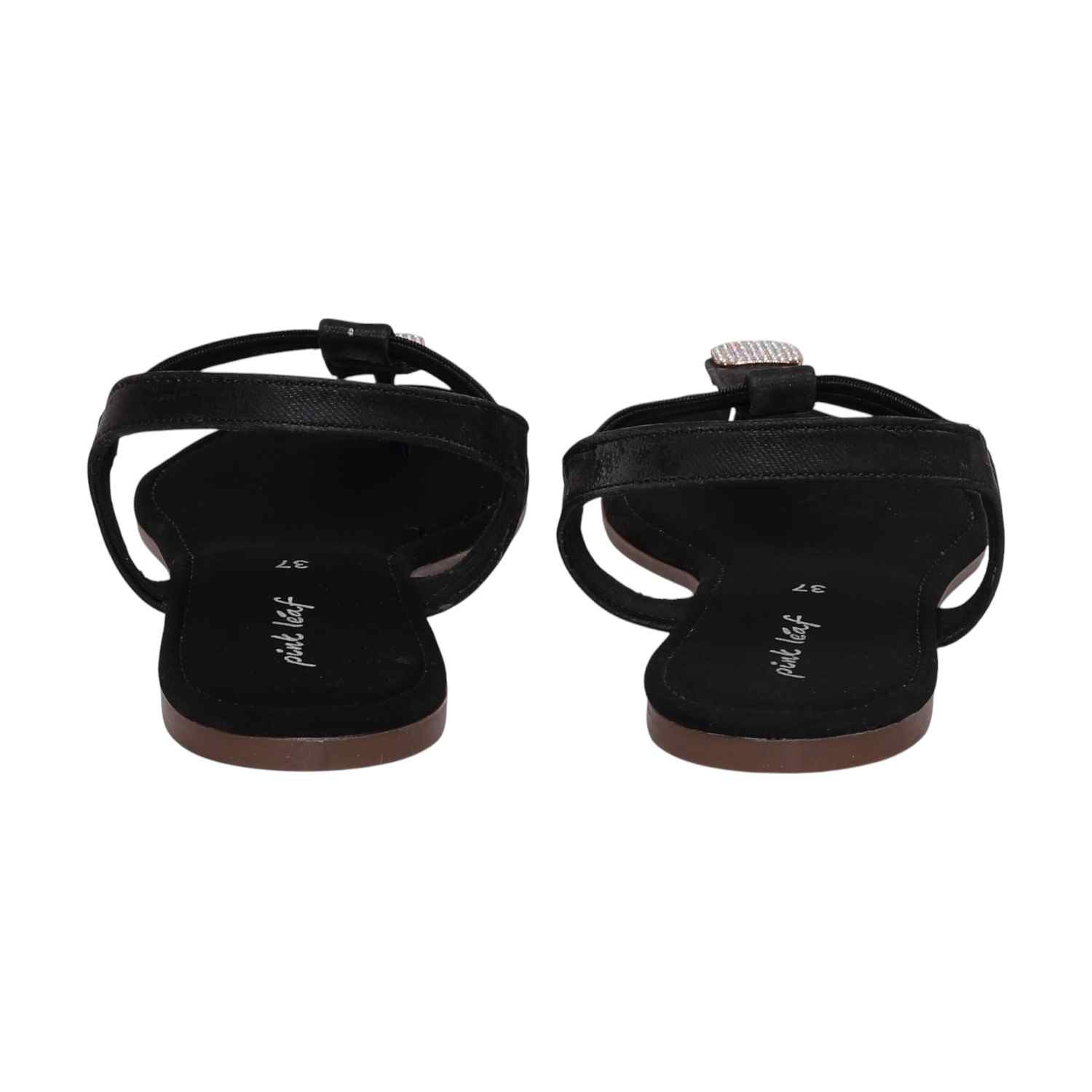 Women Black Sparkle Ankle Strap Flats